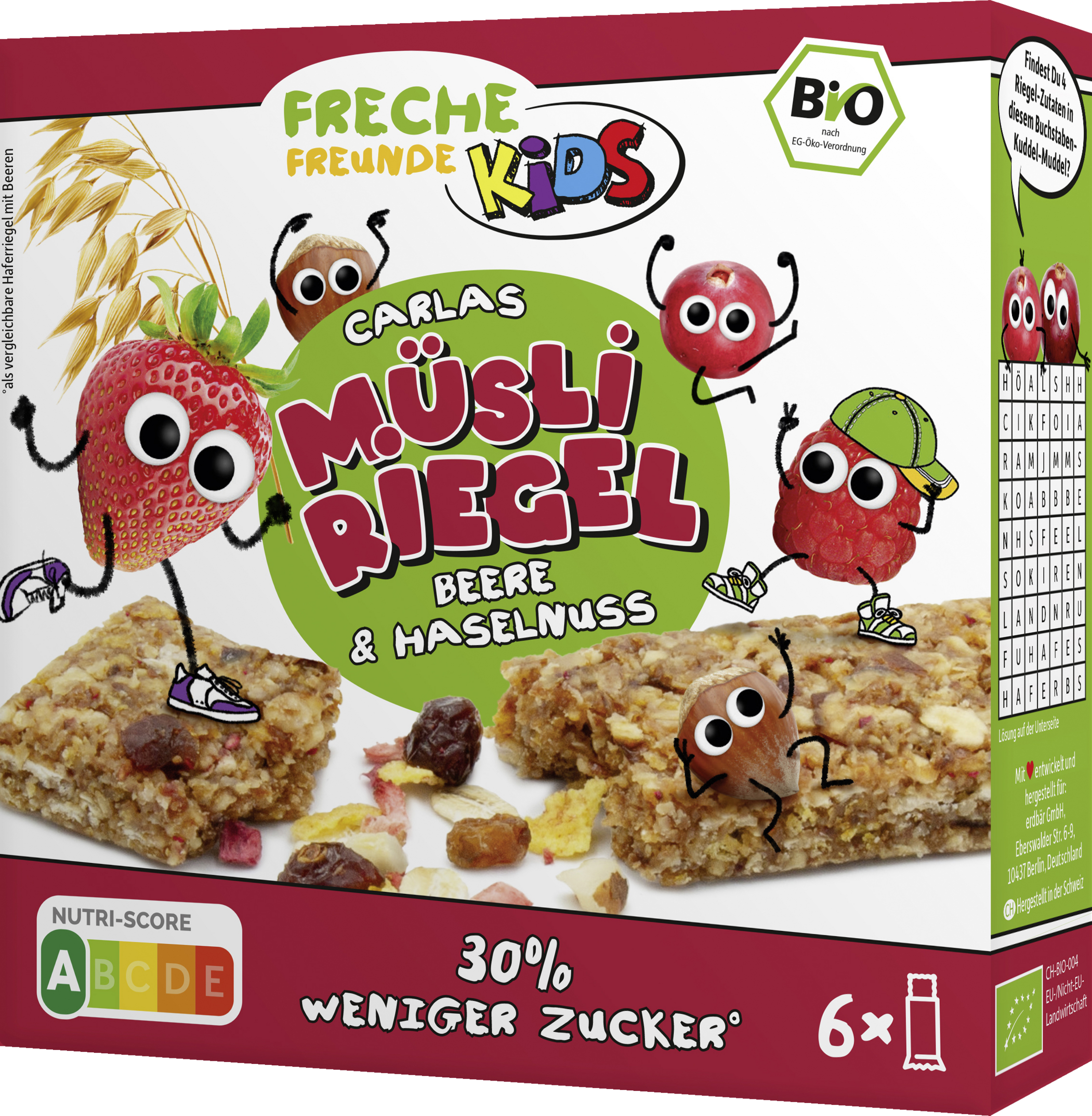 Freche Freunde Kids Carlas Bio Müsli Riegel Beere & Haselnuss