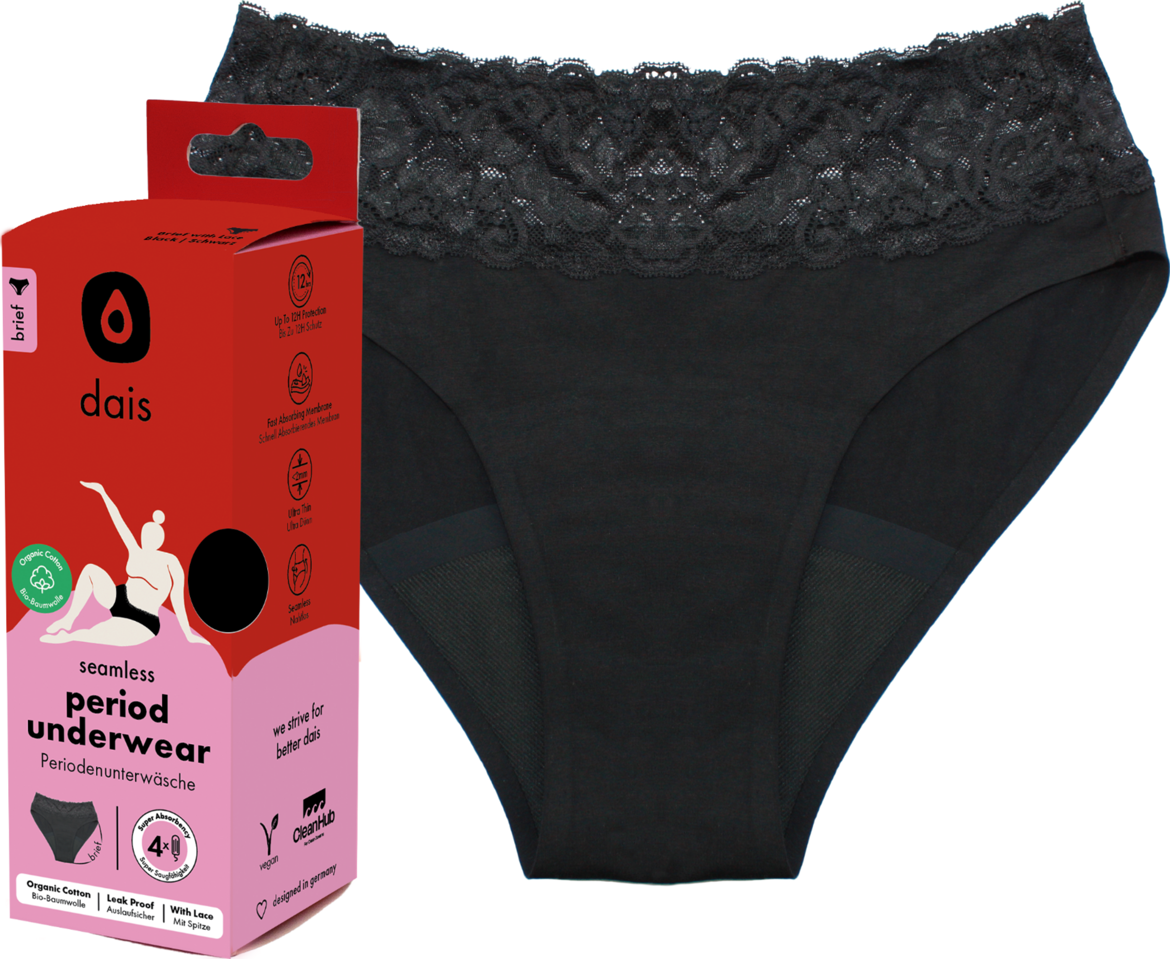 dais Periodenunterwäsche Slip mit Spitze Gr. M schwarz