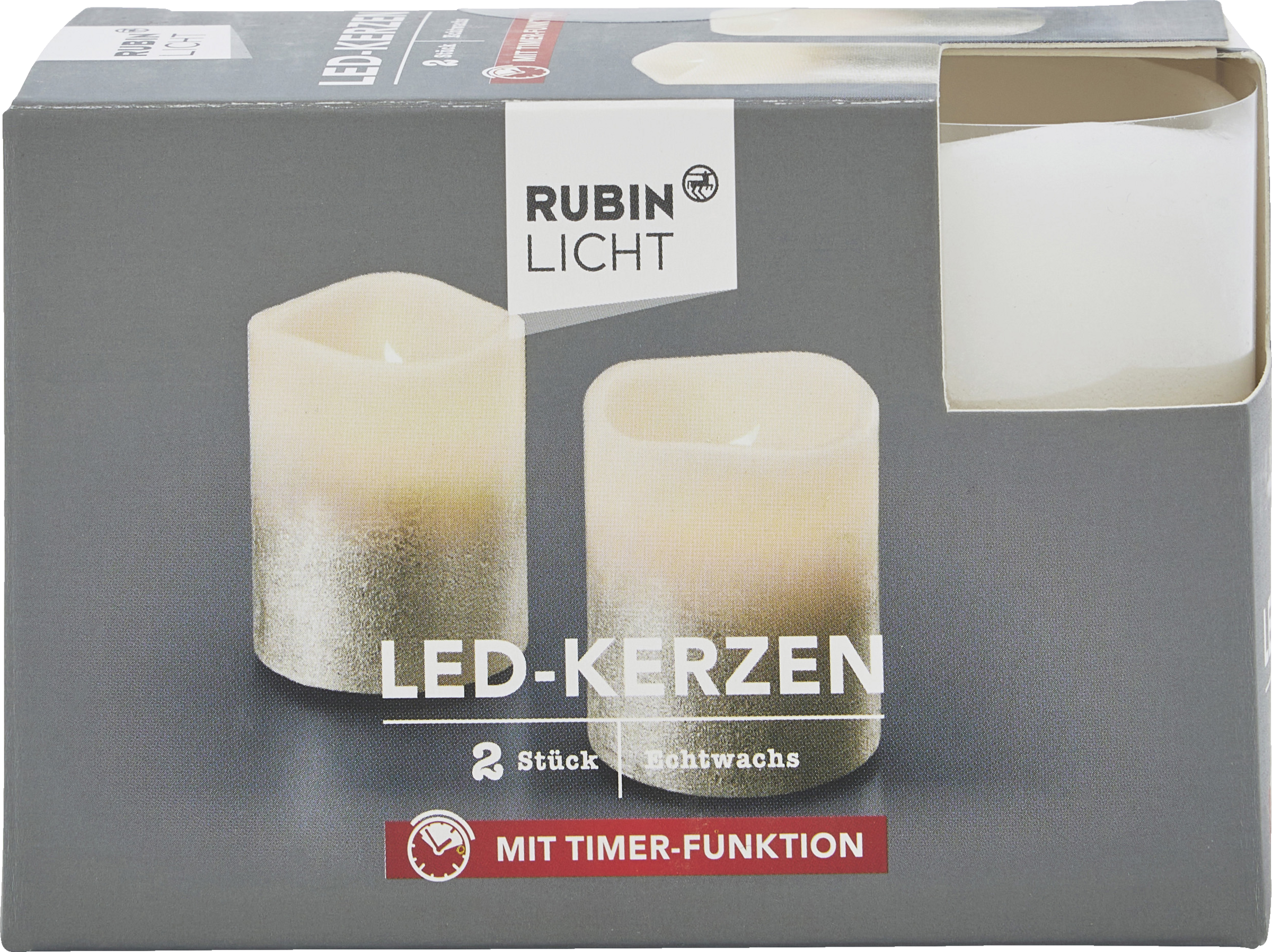 RUBIN LED-Kerzen rustik weiß/gold 2er Set