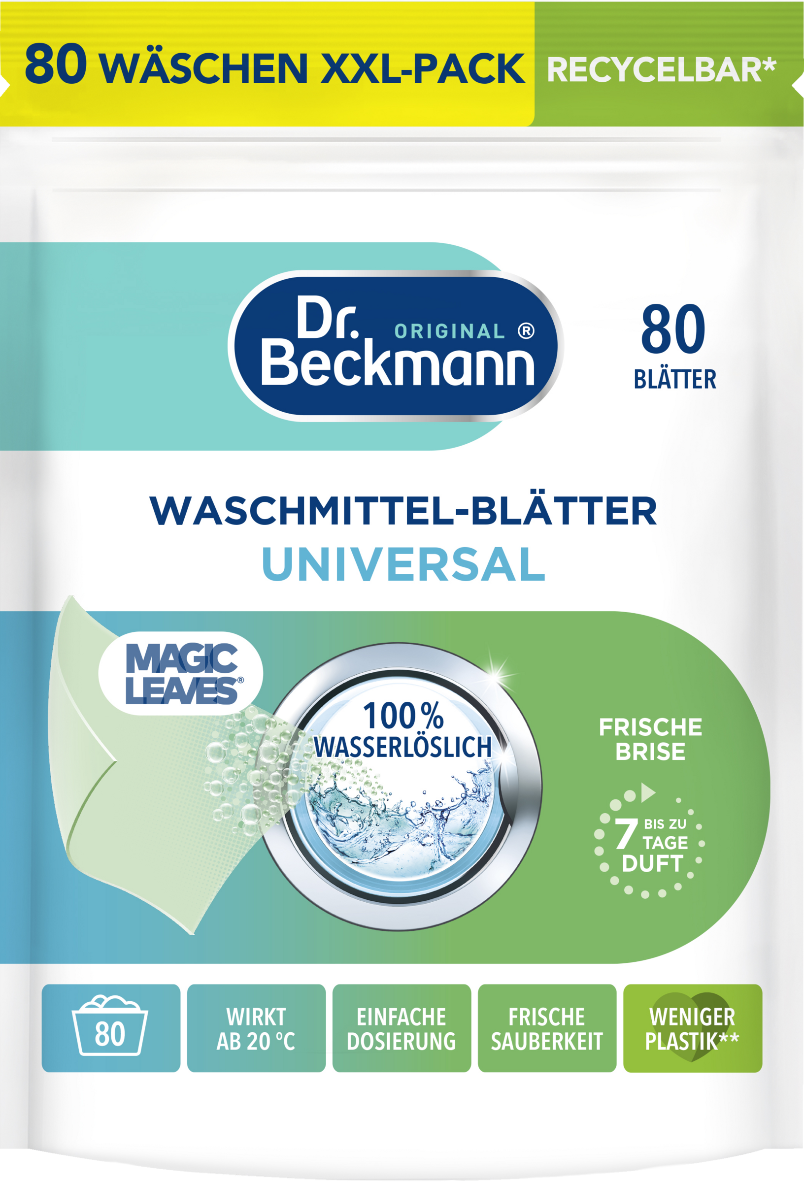 Dr. Beckmann Magic Leaves Waschmittel-Blätter Universal XXL-Pack 80WL