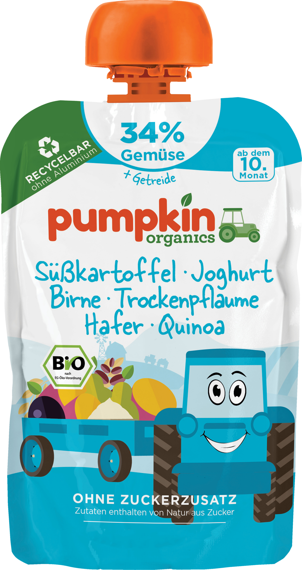 Pumpkin Organics Bio Quetschie mit Süßkartoffel, Joghurt, Birne, Trockenpflaume, Hafer & Quinoa