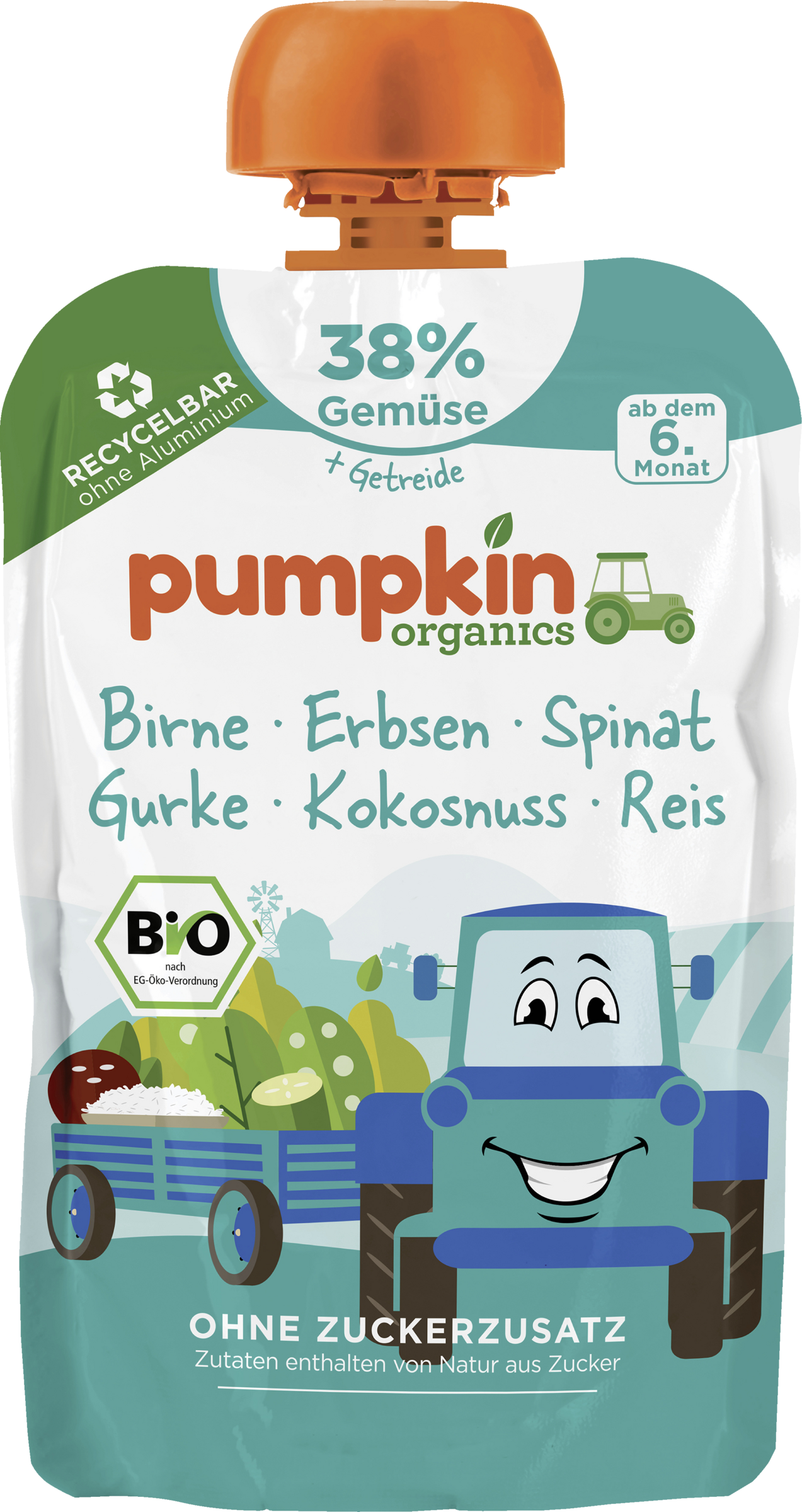 Pumpkin Organics Bio Quetschie mit Birne, Erbsen, Spinat, Gurke, Kokosnuss & Reis