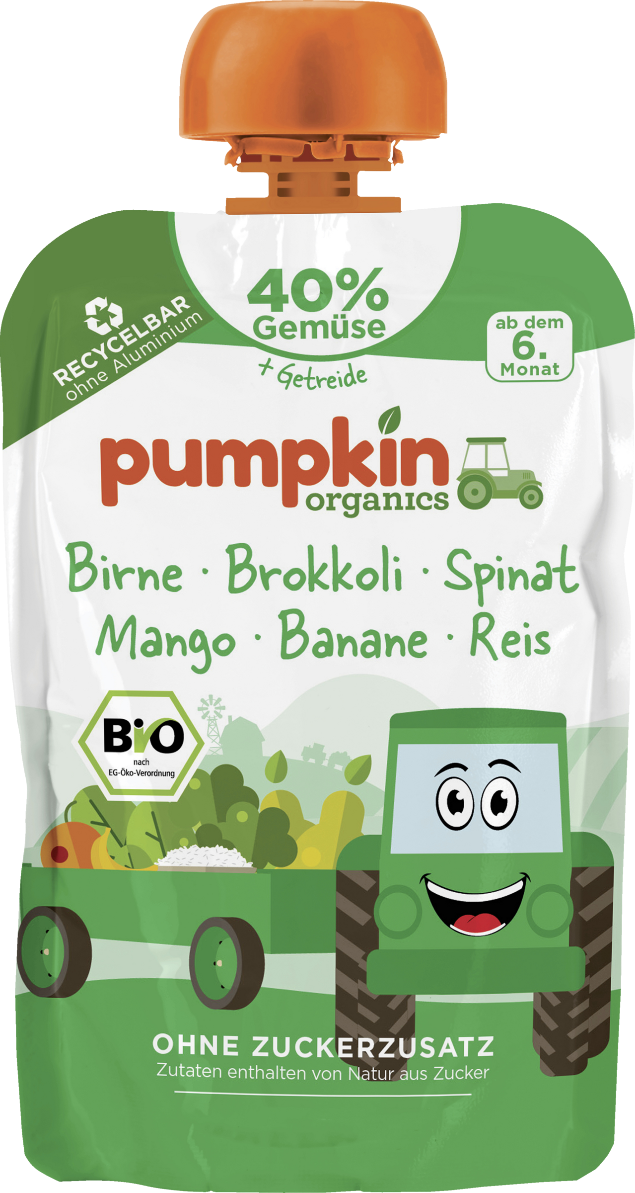Pumpkin Organics Bio Quetschie mit Birne, Brokkoli, Spinat, Mango, Banane & Reis