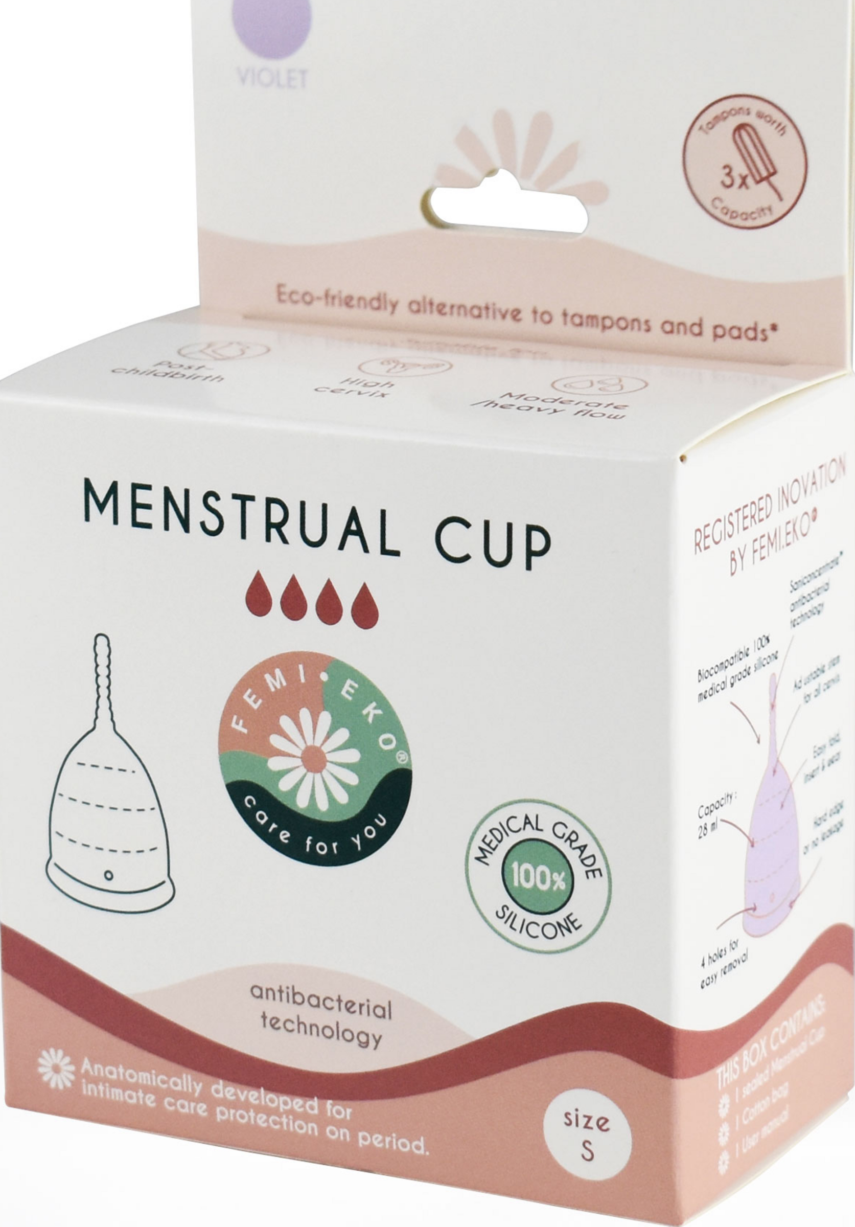 Femi.Eko Antibakterielle Menstruationstasse lila Gr. S