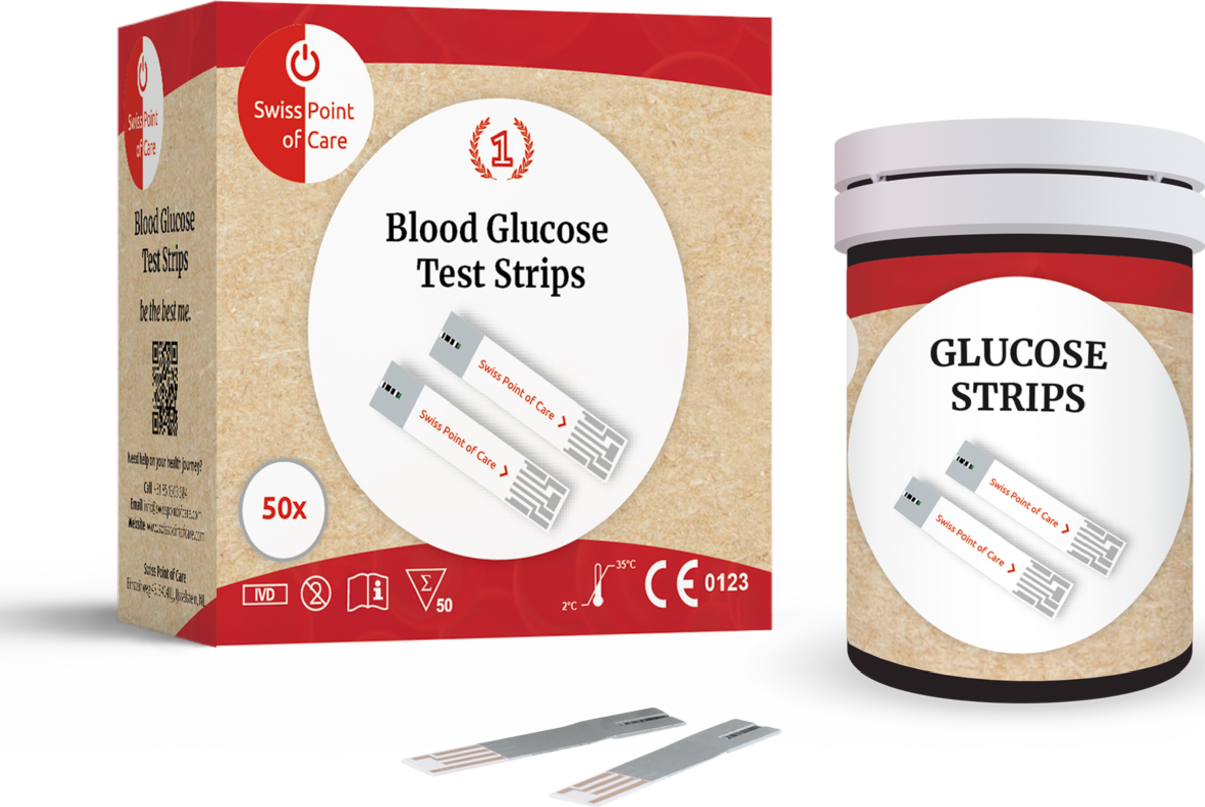 Swiss Point of Care Glukose Teststreifen, hochpräzise Messung, schnelle Ergebnisse, Biosensortechnologie, 50 Stück