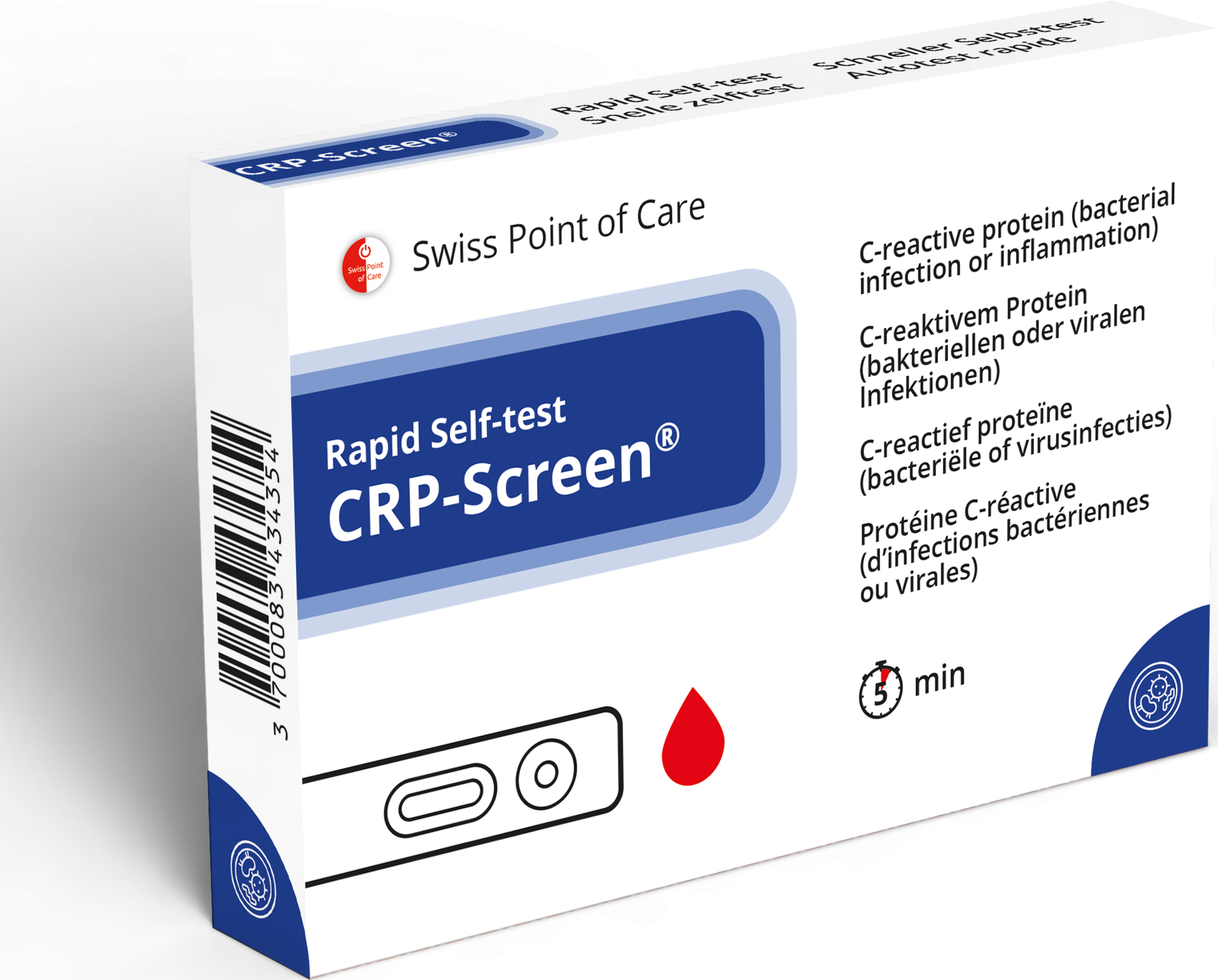 Swiss Point of Care CRP-Screen Selbsttest, Nachweis bakterieller oder viraler Infektionen, Schnelltest, 1 Stück