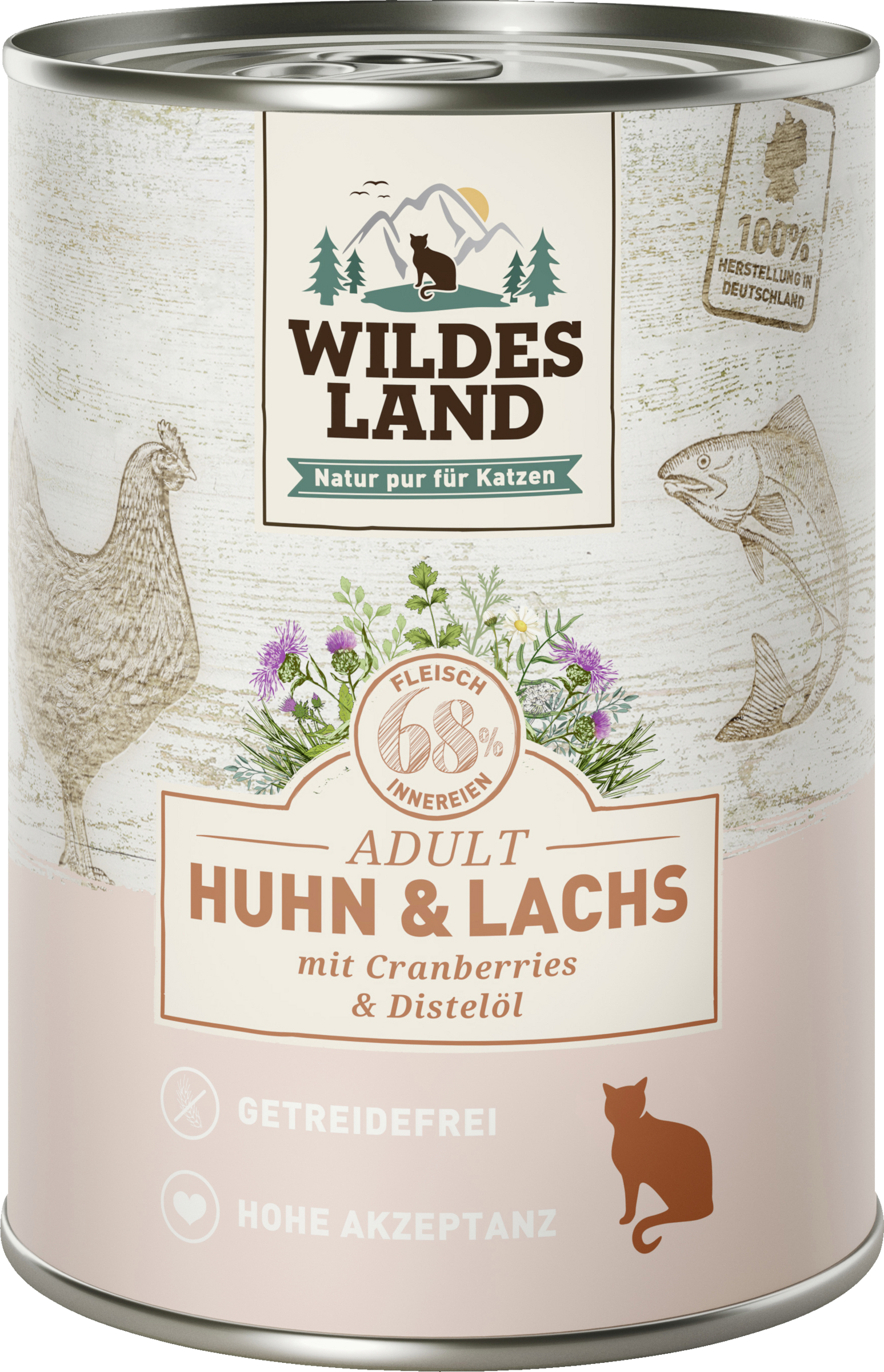 Wildes Land Katzen-Nassfutter - Huhn und Lachs mit Distelöl