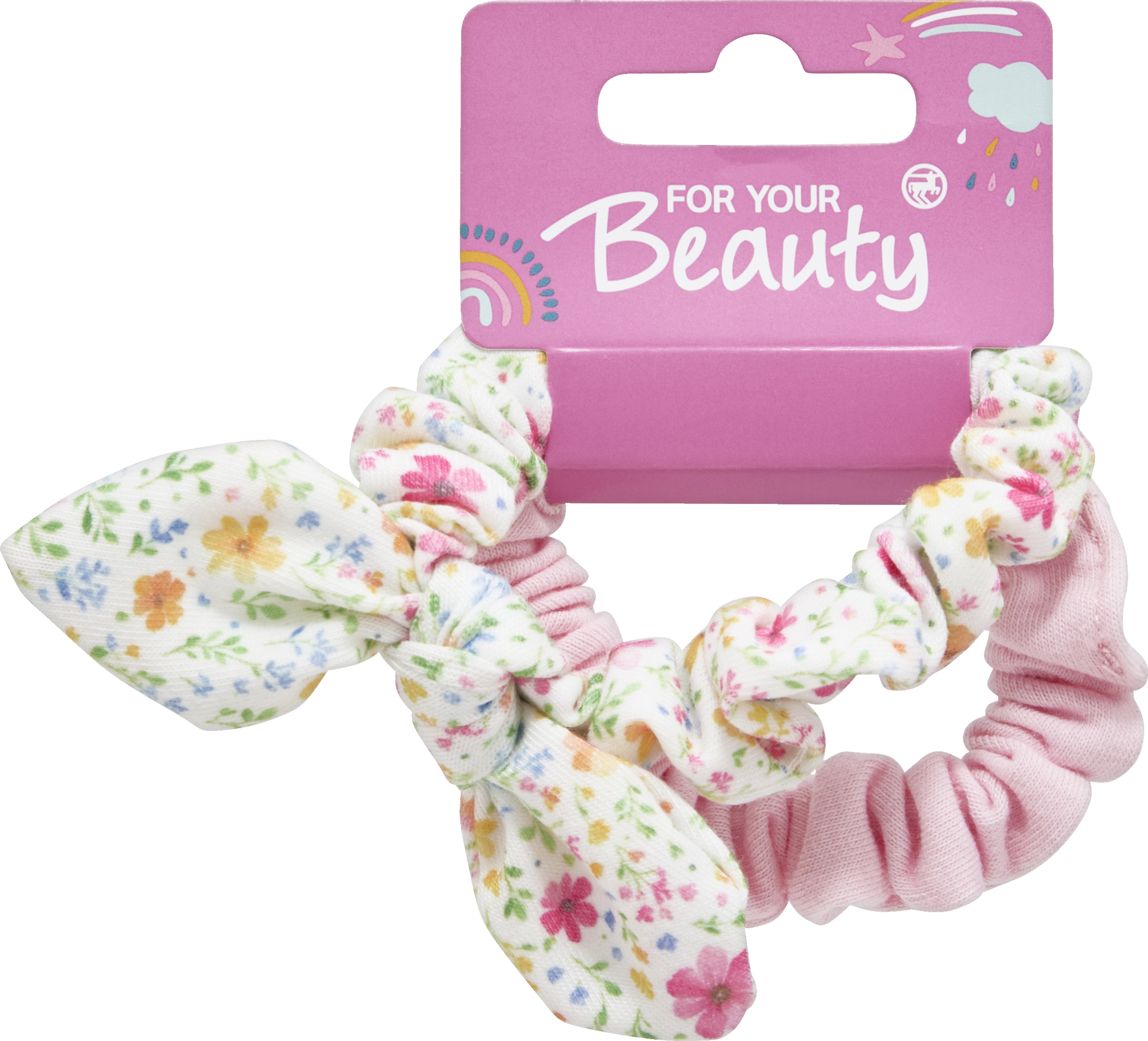 FOR YOUR Beauty Haargummi Scrunchie rosa/weiß mit Muster