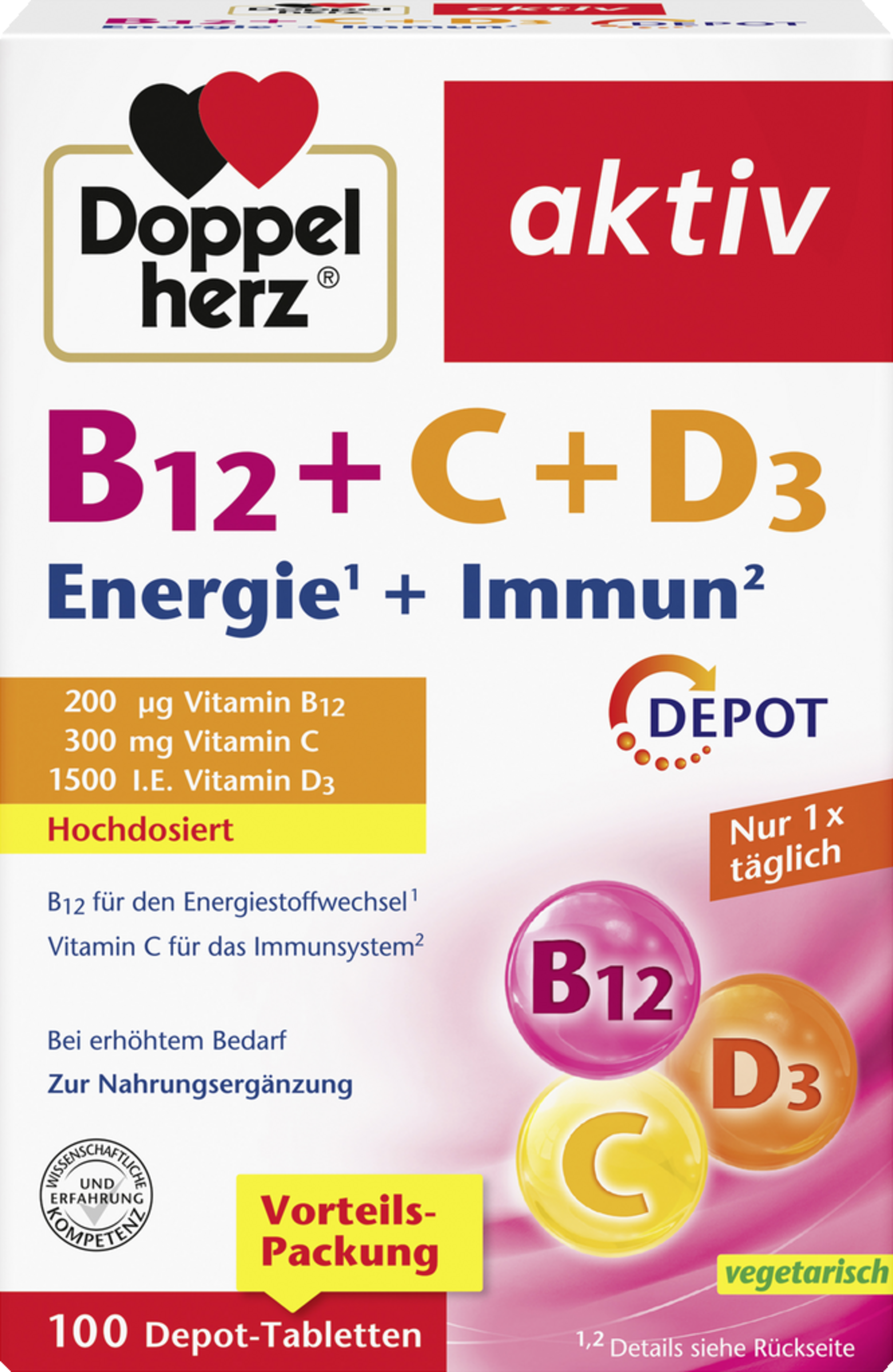 Doppelherz Großpackung Doppelherz aktiv Vitamin B12 + C + D3 Depot Tabletten