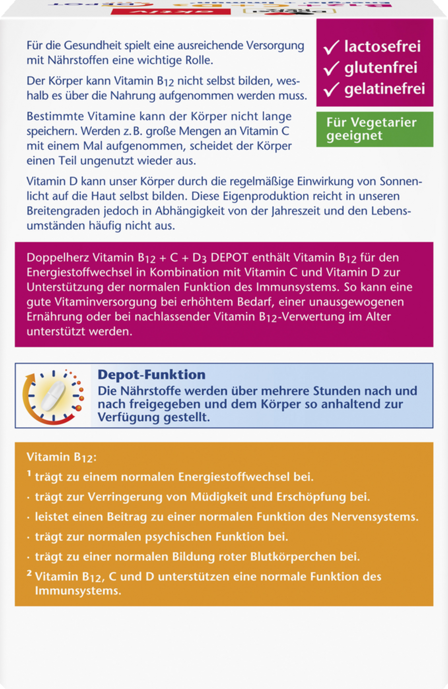 عبوة كبيرة من أقراص Doppelherz aktiv فيتامين B12 + C + D3 4
