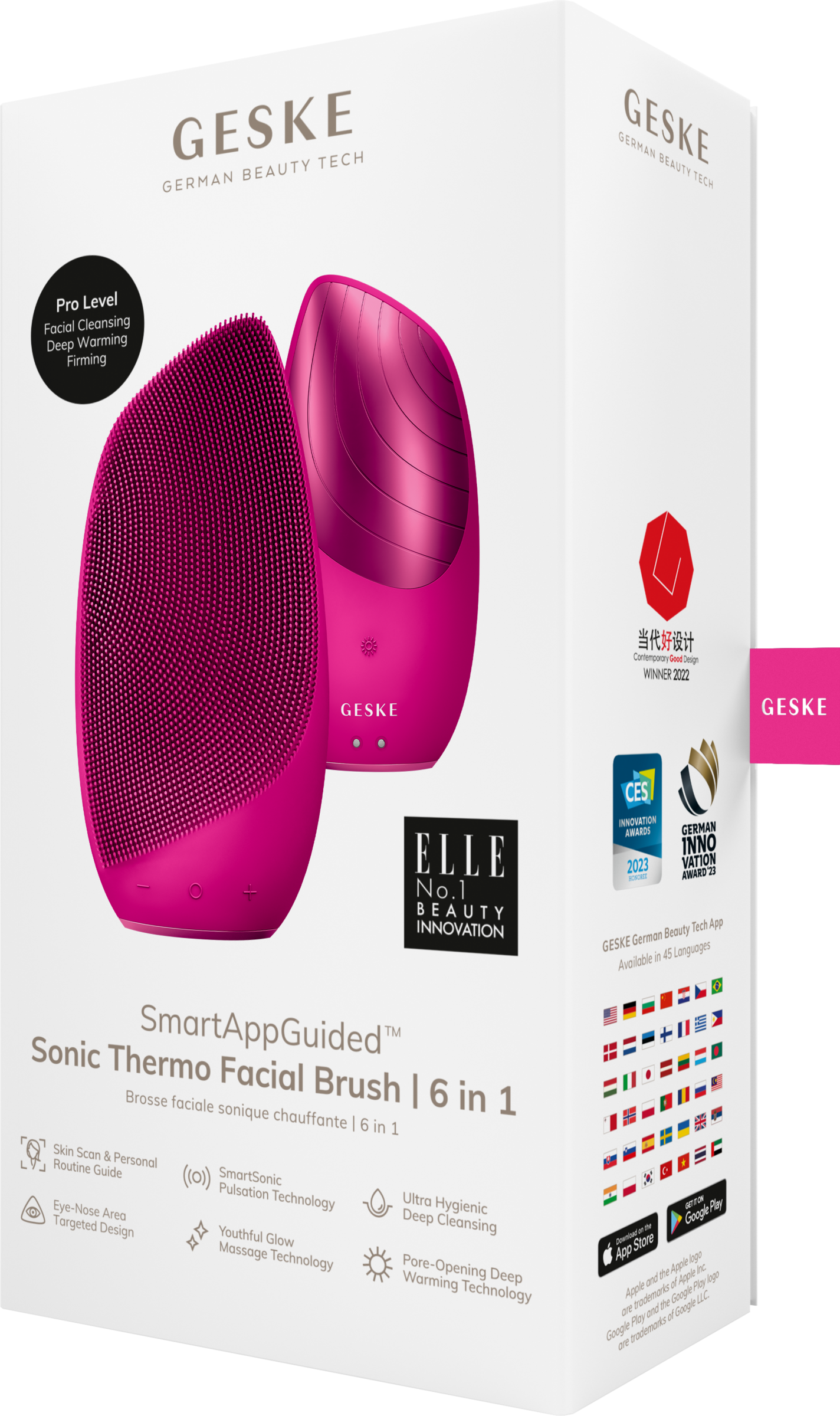 Geske 6in1 Sonic Thermo Facial Brush magenta