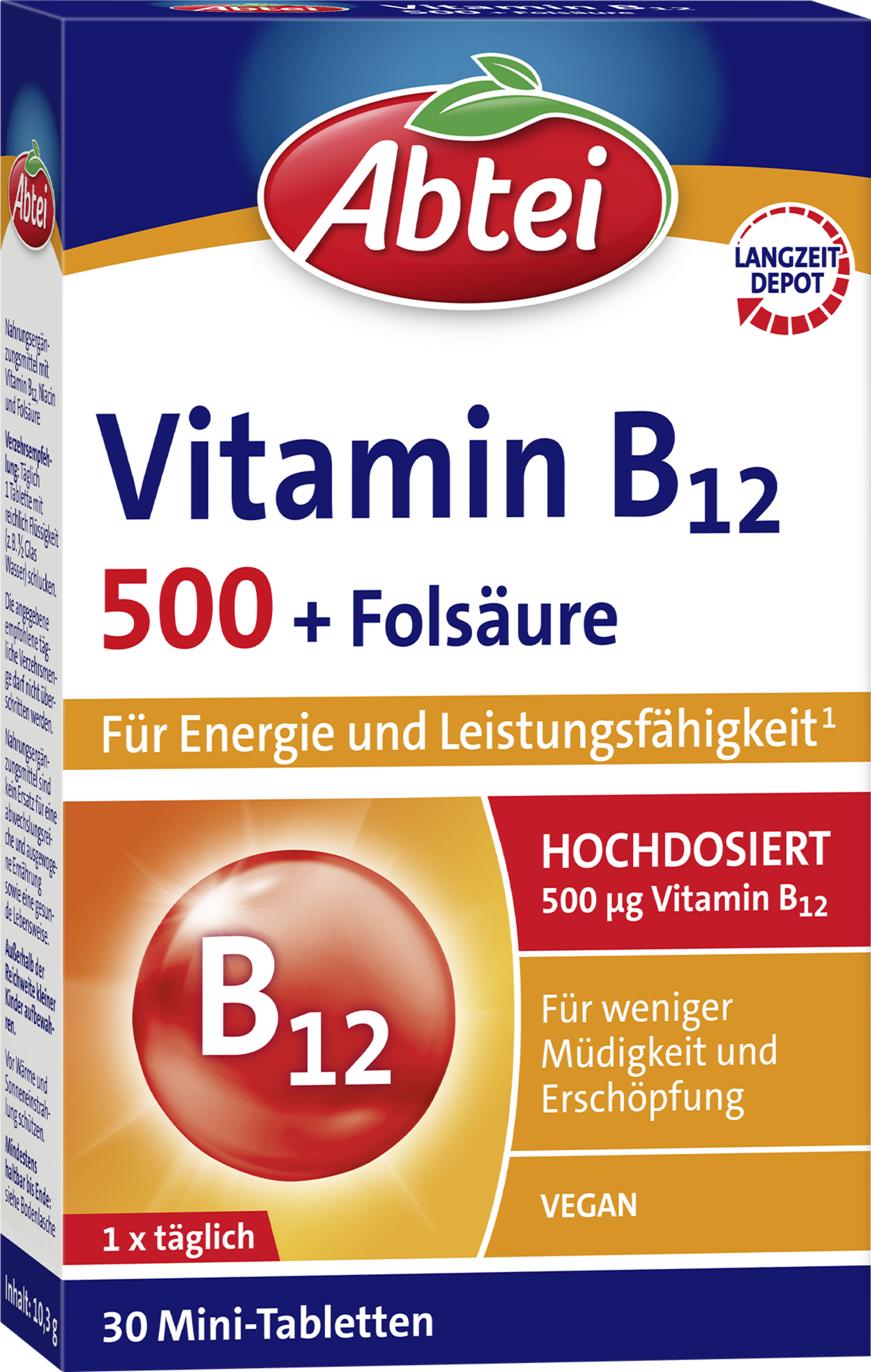 أقراص صغيرة فيتامين ب12 500 + حمض الفوليك