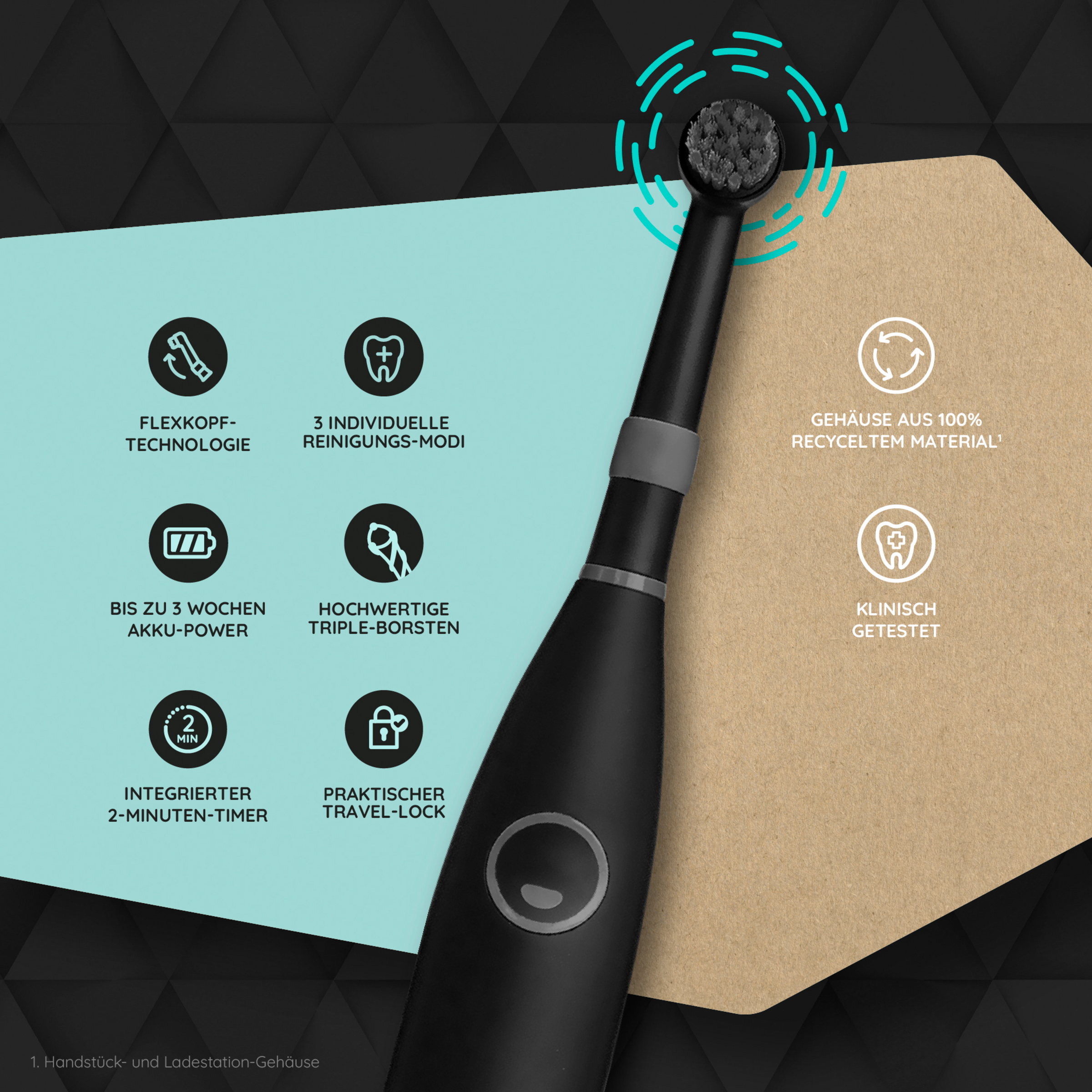 فرشاة أسنان كهربائية دوارة ECO R2 باللون الأسود بالكامل 3