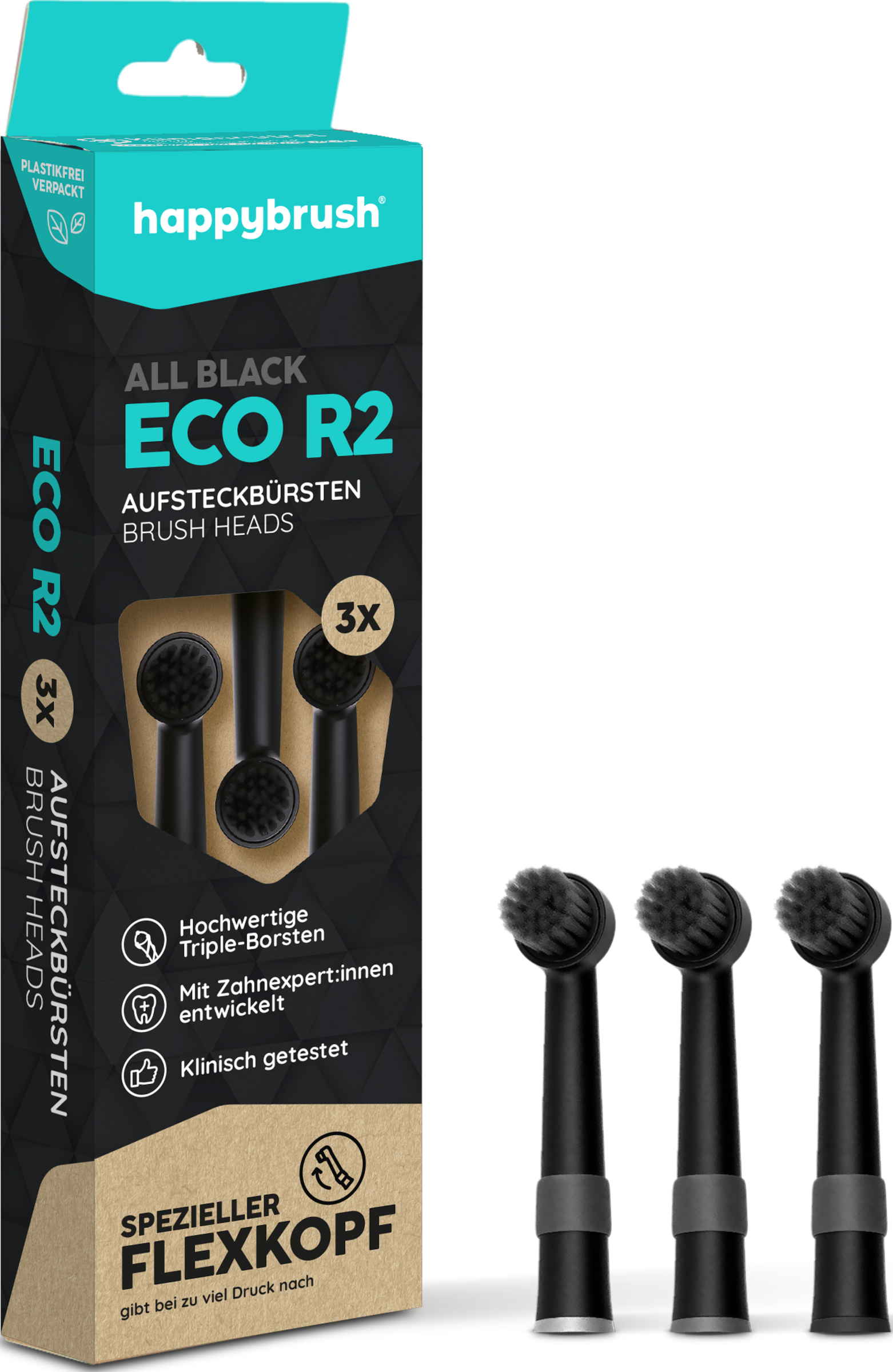 happybrush Aufsteckbürsten ECO R2 all black