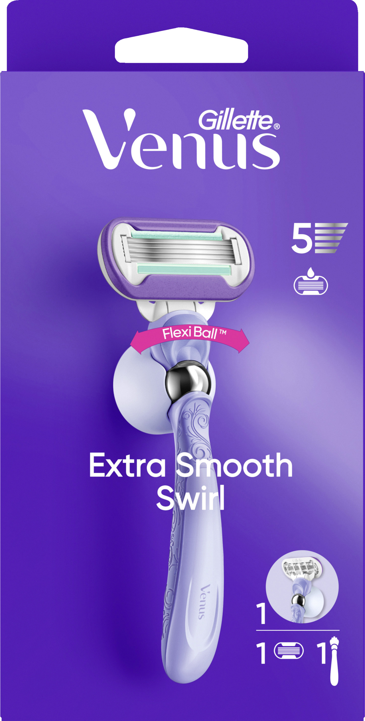 Gillette Venus Extra Smooth Swirl Rasierer mit 1 Klinge & Duschhänger