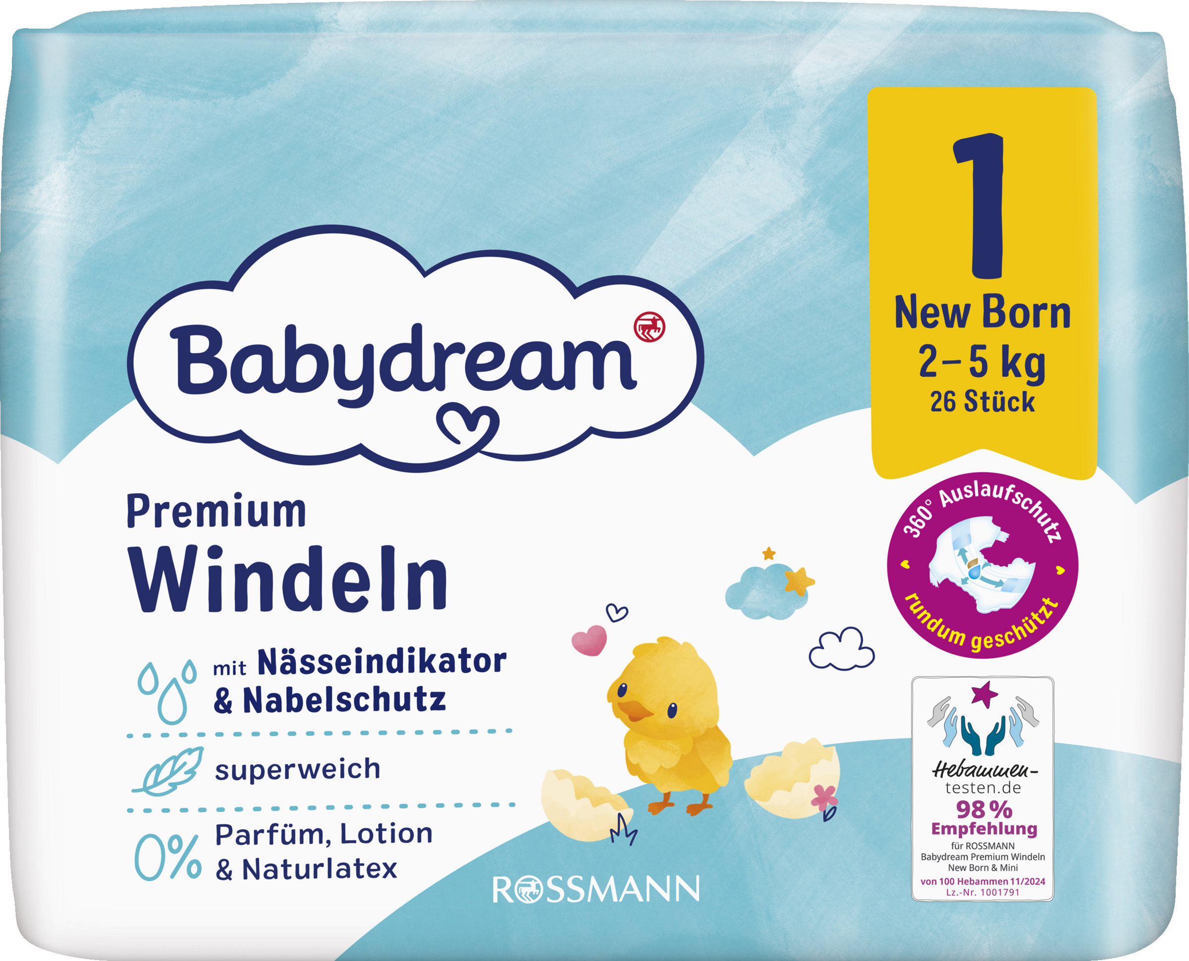 Babydream Premium Windeln Gr. 1 Newborn, 26 Stück, 2-5 Kg