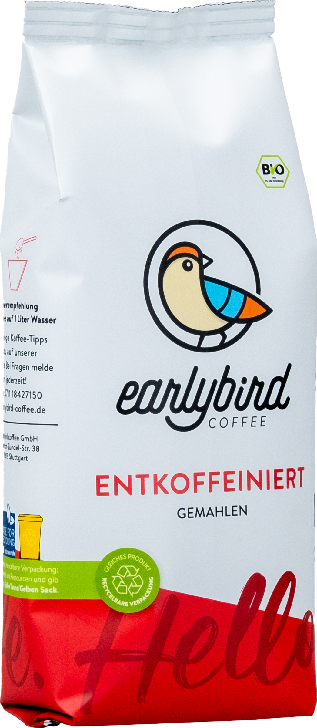 earlybird coffee Bio Kaffee Entkoffeiniert gemahlen