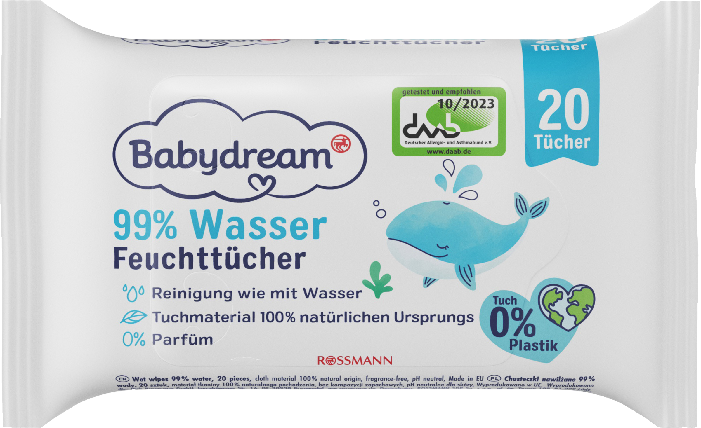Babydream 99% Wasser Feuchttücher 20 ST