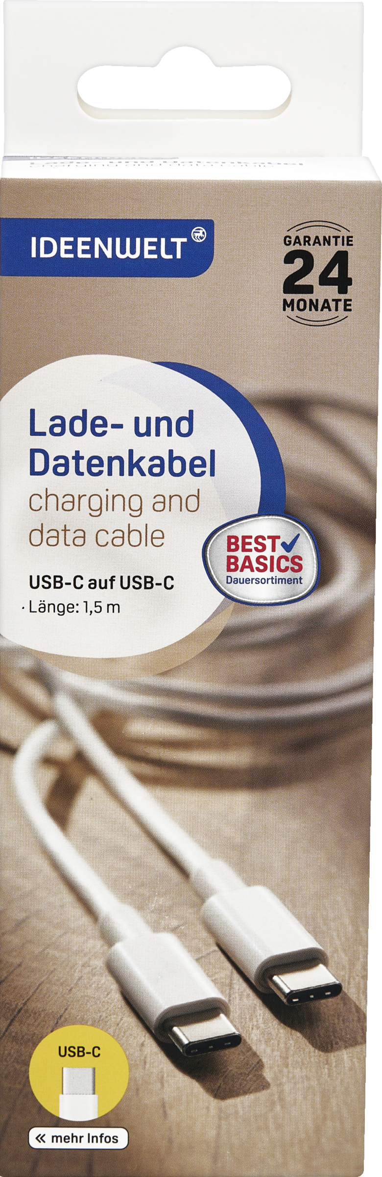IDEENWELT Best Basics Lade- und Datenkabel USB-C auf USB-C