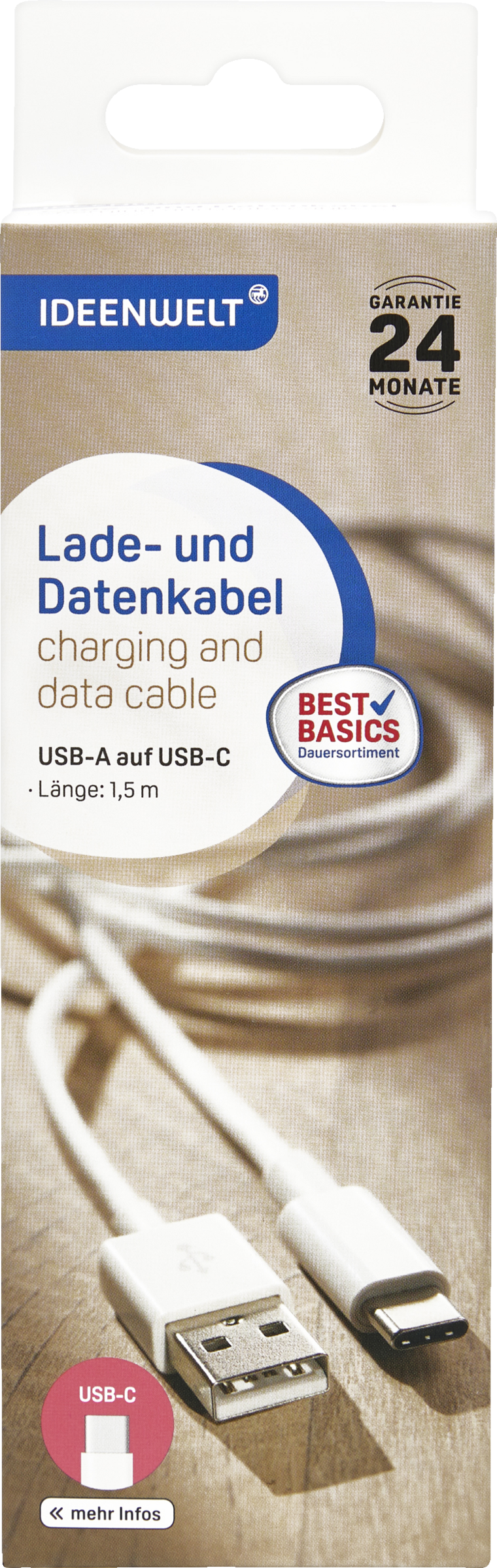 IDEENWELT Best Basics Lade- und Datenkabel USB-A auf USB-C