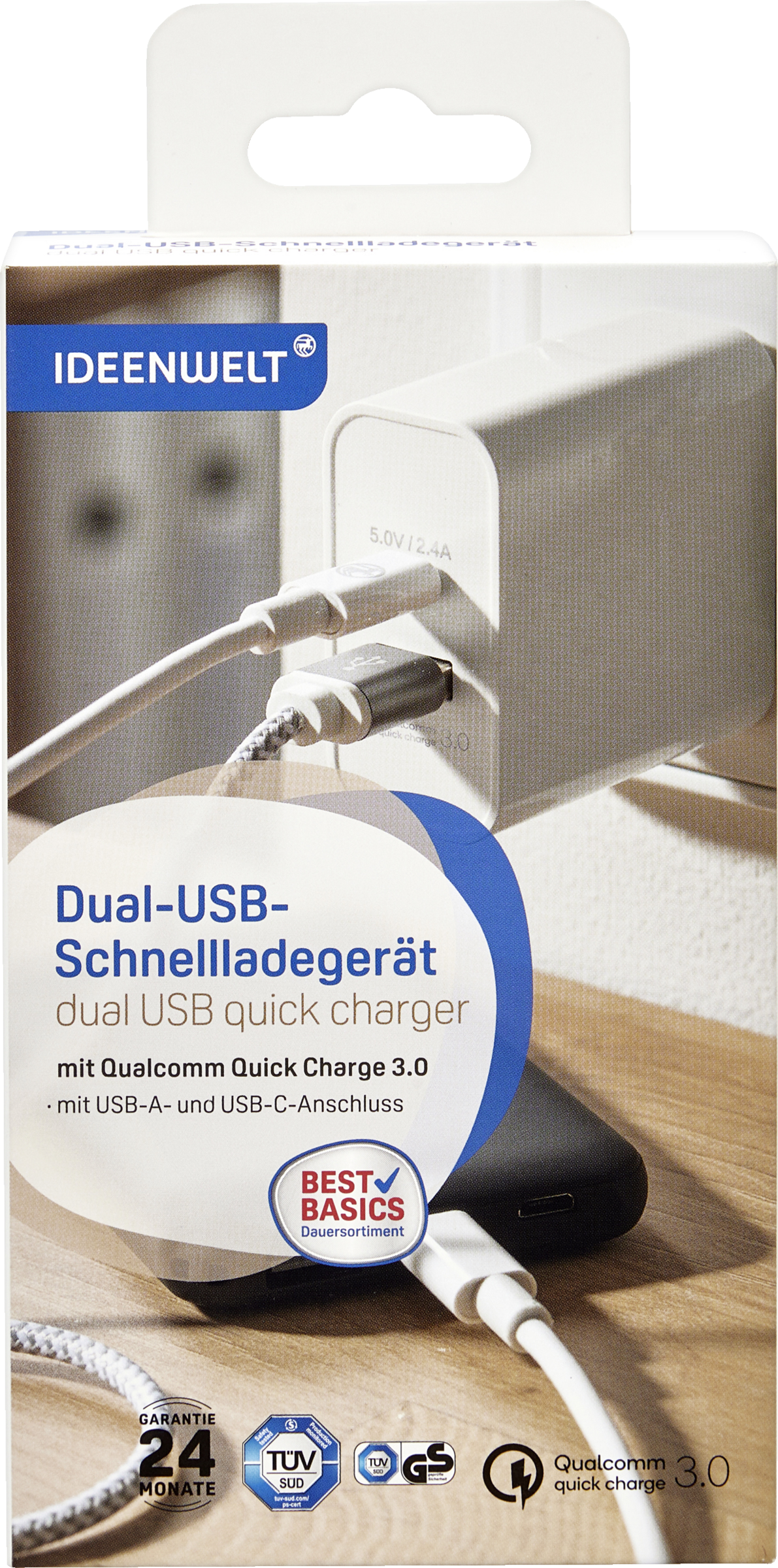 IDEENWELT Best Basics Dual-USB-Schnellladegerät
