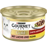 Gold Zarte Häppchen in Sauce mit Lachs & Huhn