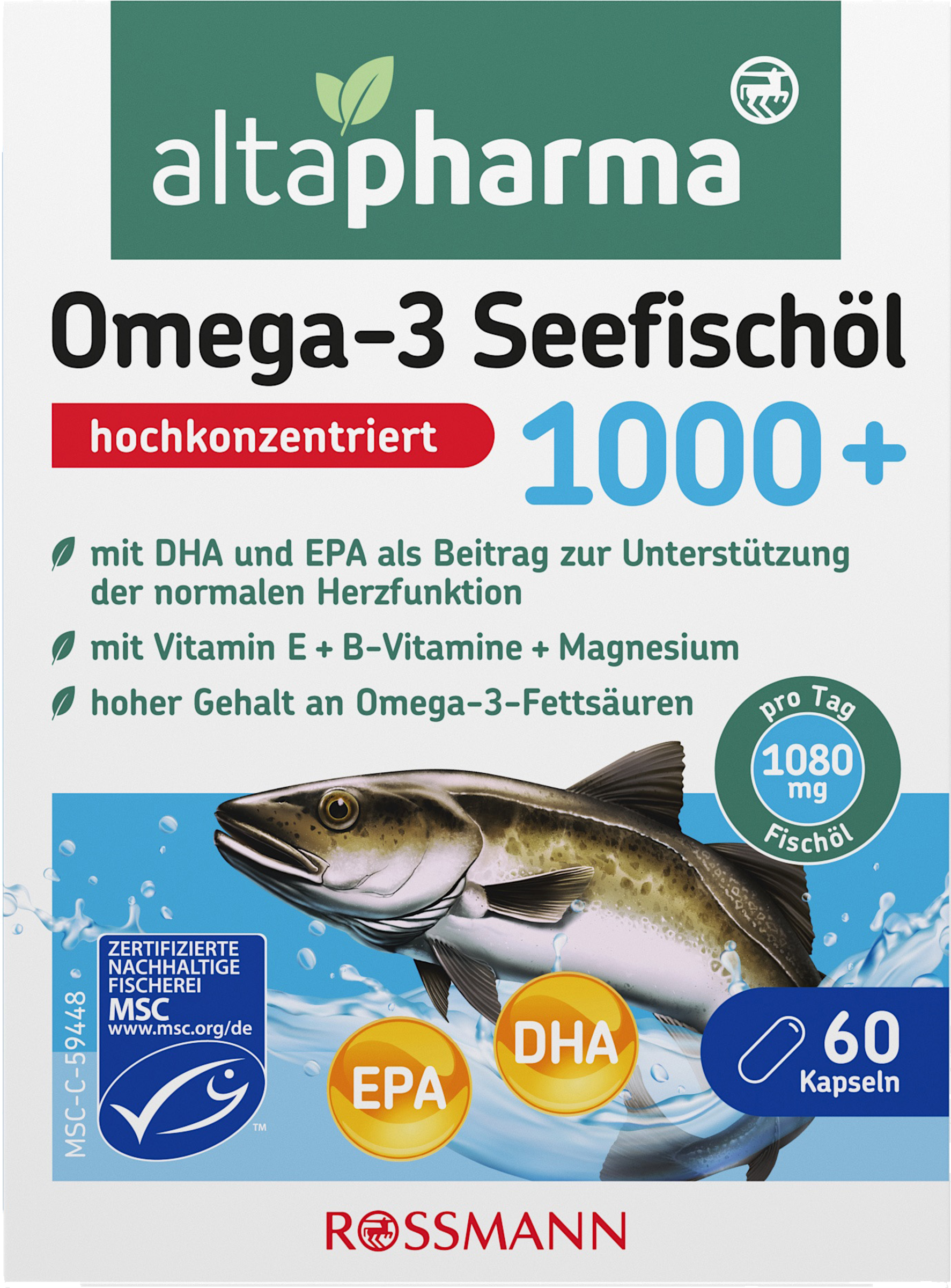 altapharma Omega-3 Seefischöl 1000+ B-Vitamine + Folsäure + Magnesium + Vitamin E