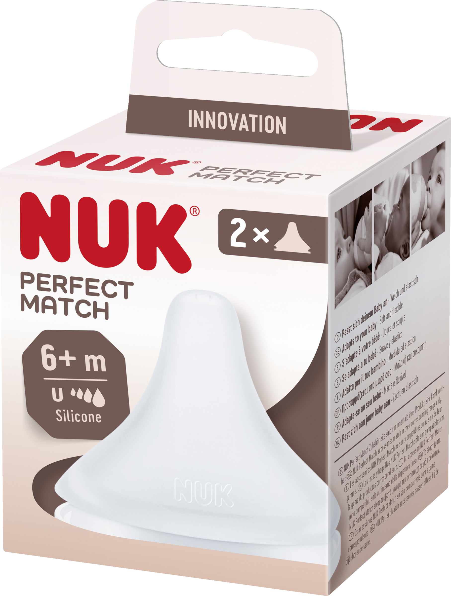 NUK Perfect Match Ersatz-Trinksauger, mit besonders weichem Silikon, BPA frei, Größe U, ab 6 Monate,
