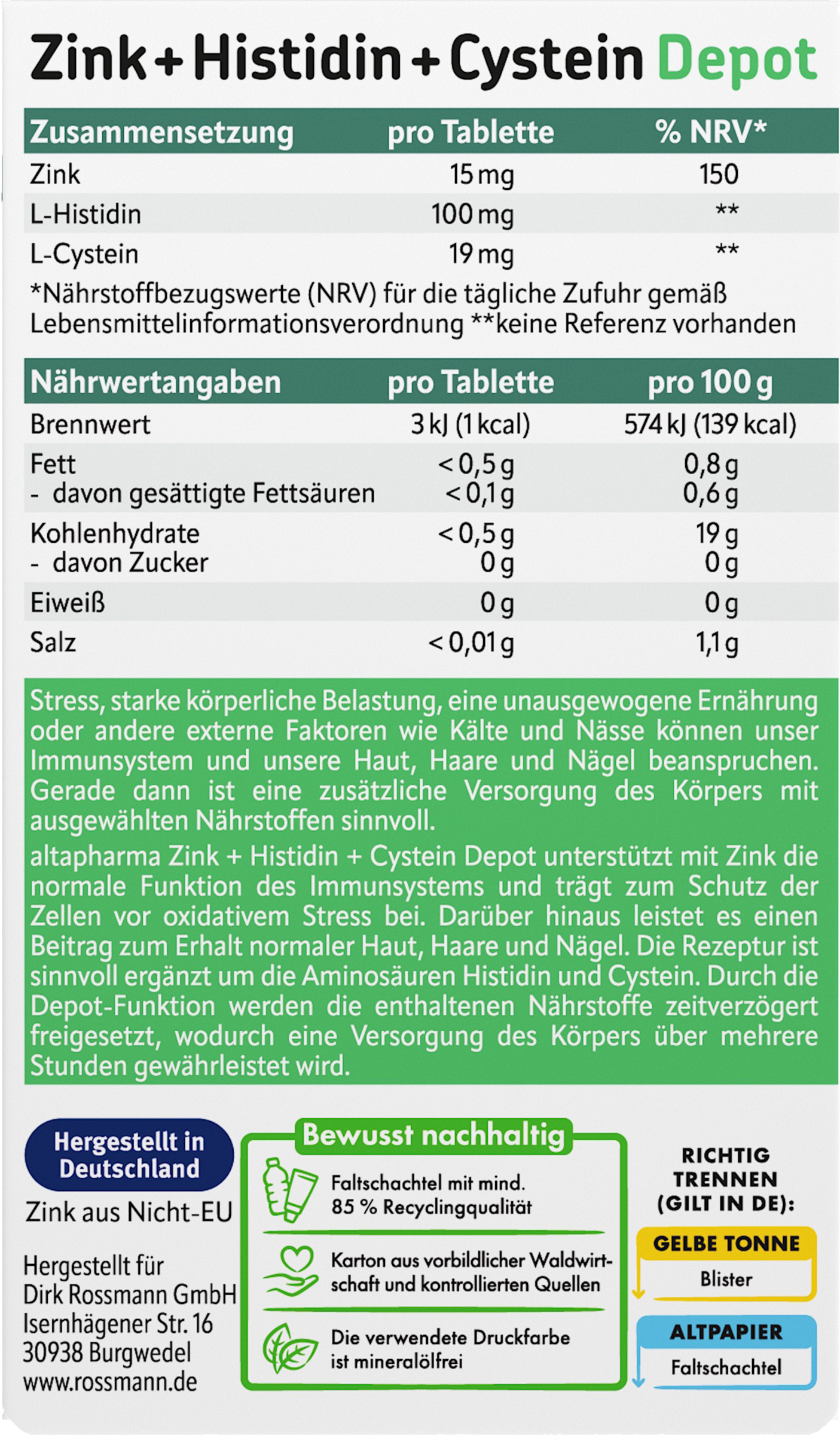 أقراص الزنك + الهيستيدين + السيستين ذات الإطلاق المستمر 4