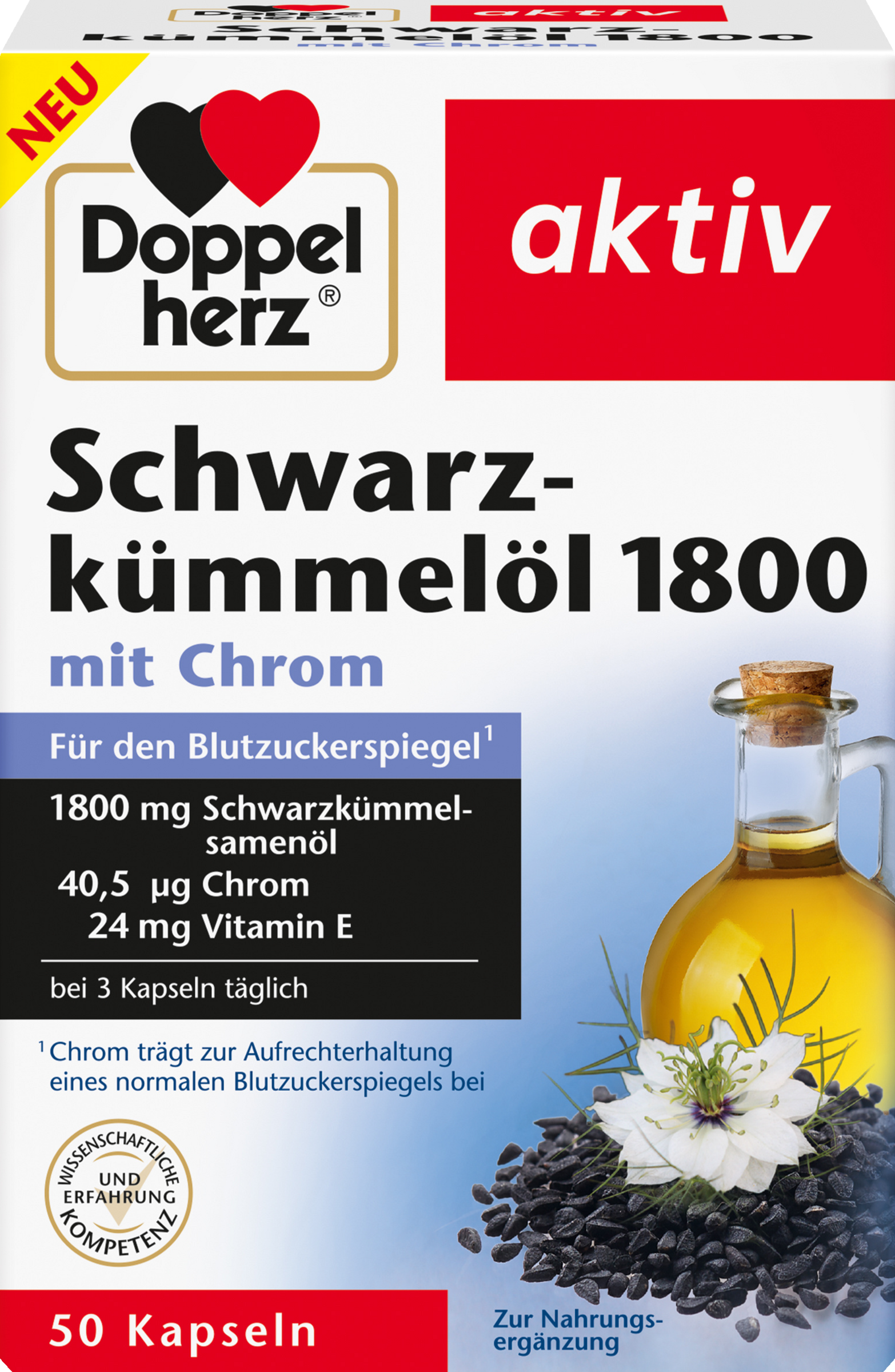 Doppelherz Schwarzkümmelöl 1800 mit Chrom