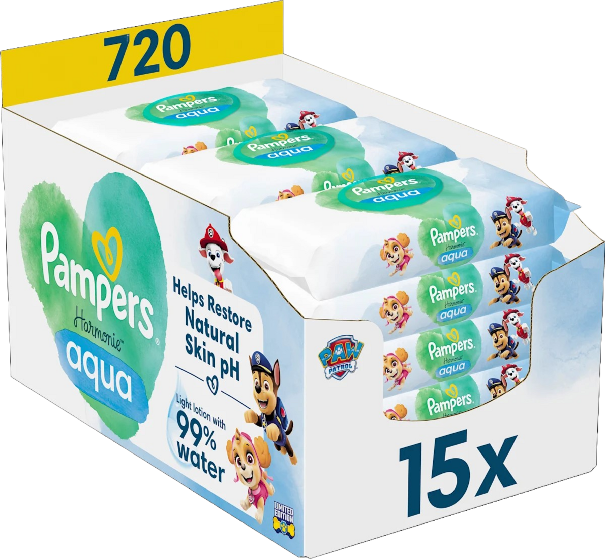 Pampers Feuchttücher Harmonie Aqua Paw Patrol (15x48 Stück) Vorteilspack 720 Stück