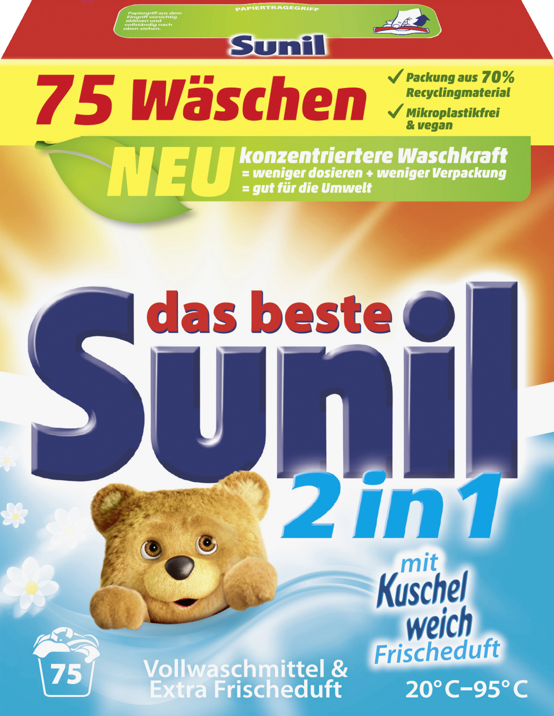 Sunil 2in1 aktiv Vollwaschmittel Pulver mit Frischeduft 75 WL
