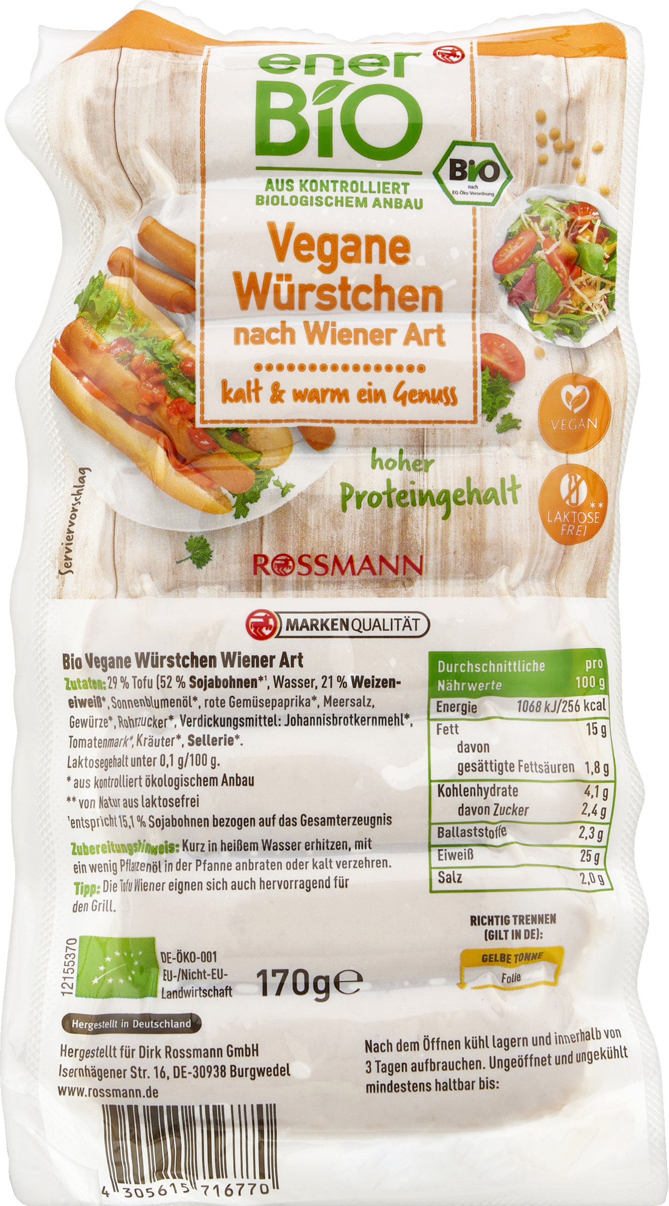 enerBiO Vegane Würstchen nach Wiener Art