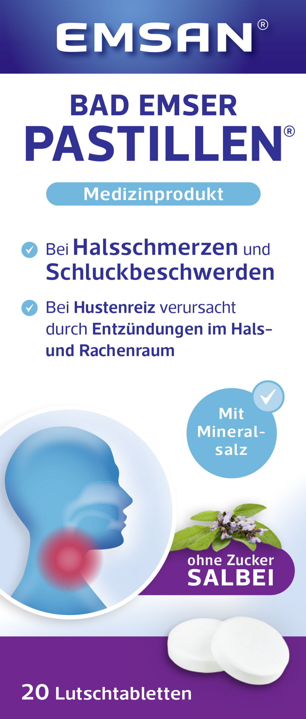 Emsan Bad Emser Pastillen ohne Zucker mit Salbei