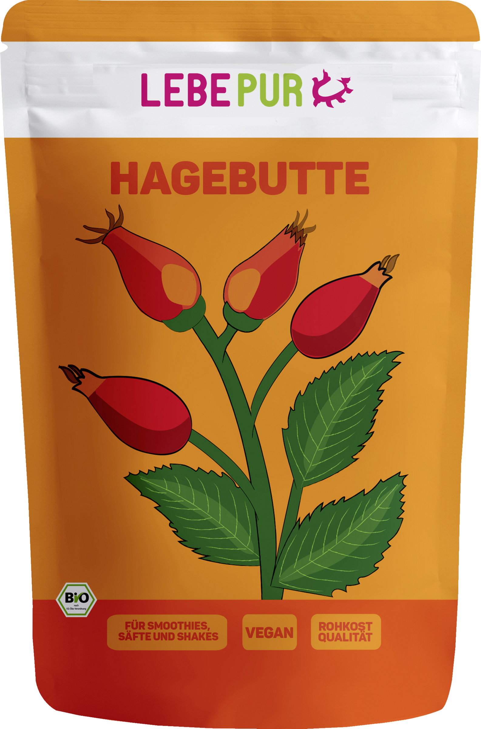 Lebepur Superfood Hagebuttenpulver, Bio-Qualität, vegan, für Smoothies & Shakes, 150 g