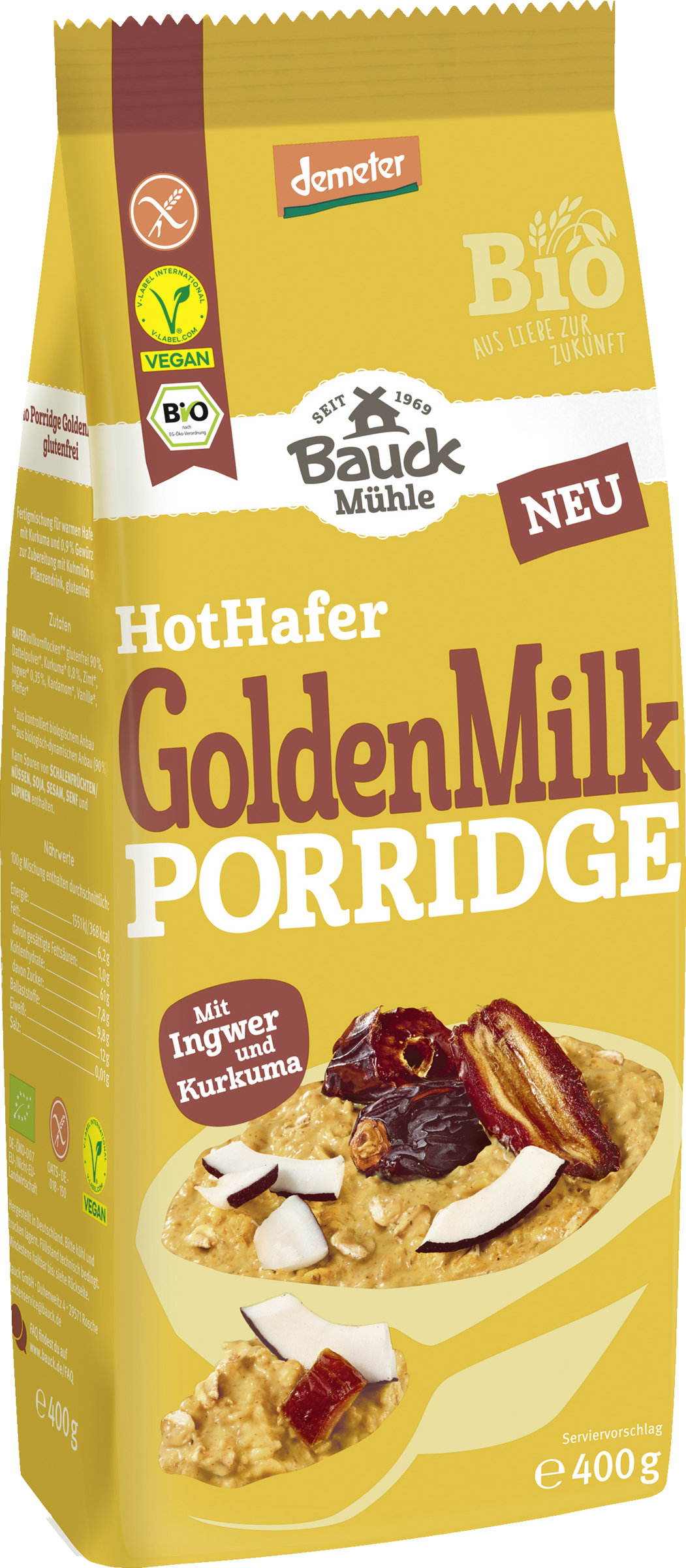 Bauck Mühle Bio Hot Hafer Gold Milk Porridge Demeter