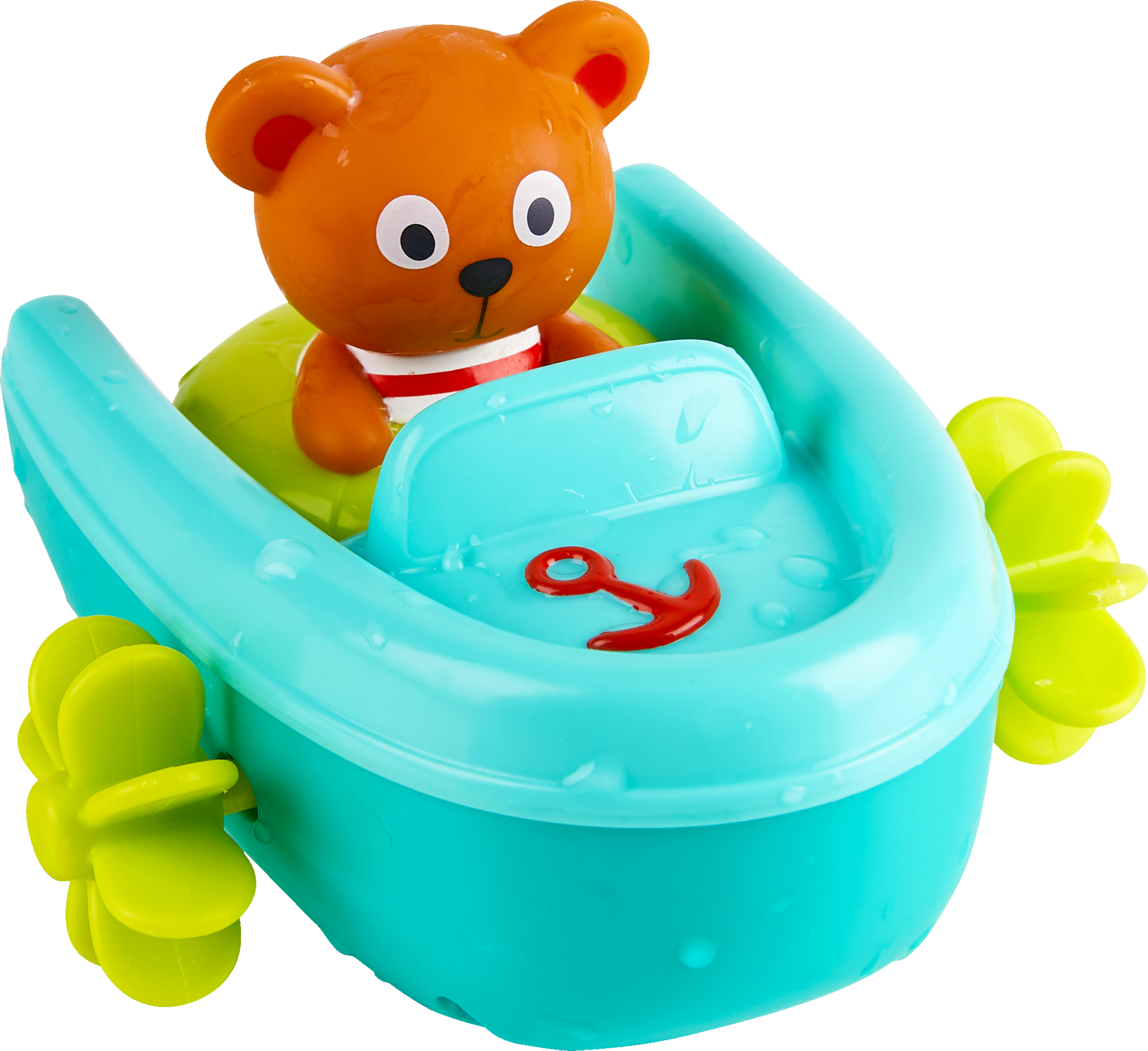 Hape Bär im Schlauchboot mit Rückziehmotor