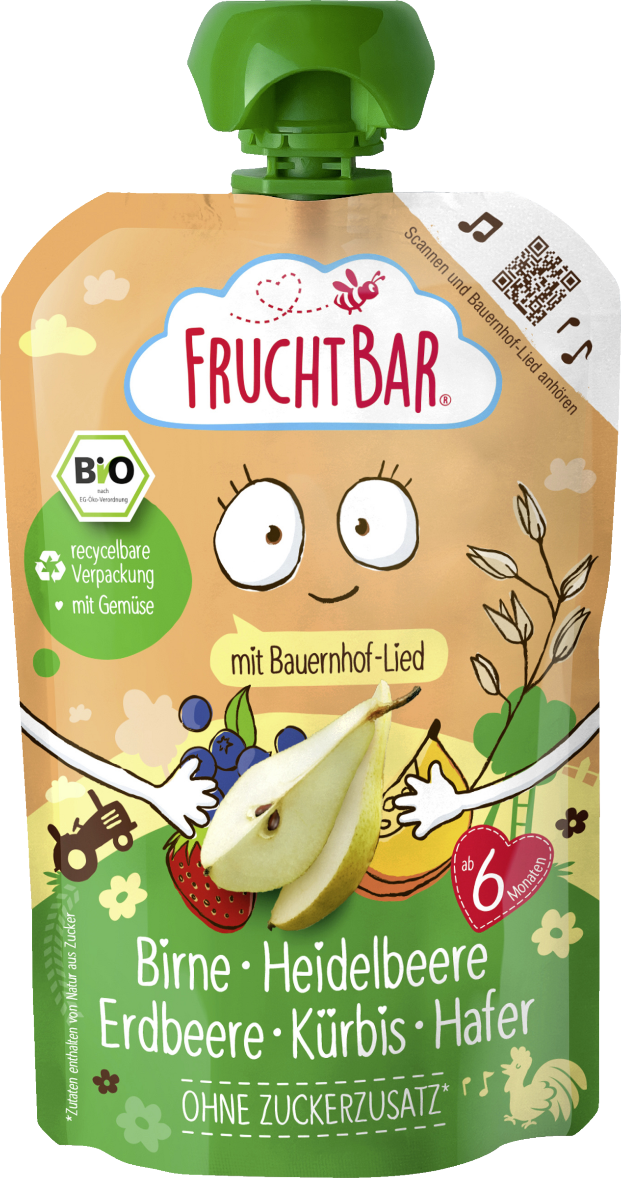 Bio Fruchtpüree Birne, Heidelbeere, Erdbeere, Kürbis & Hafer