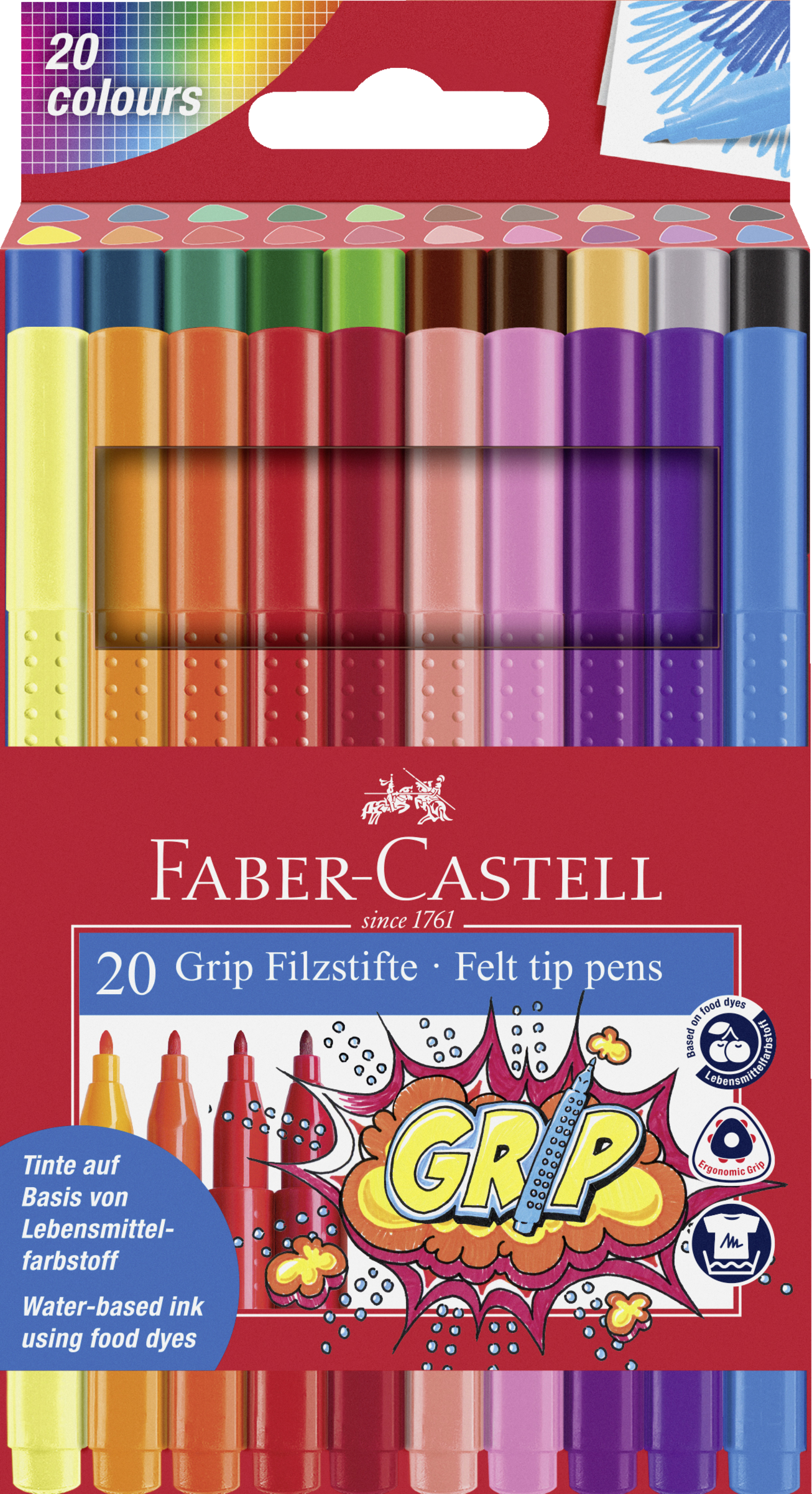 Faber-Castell 20er Set Fasermaler Grip Colour