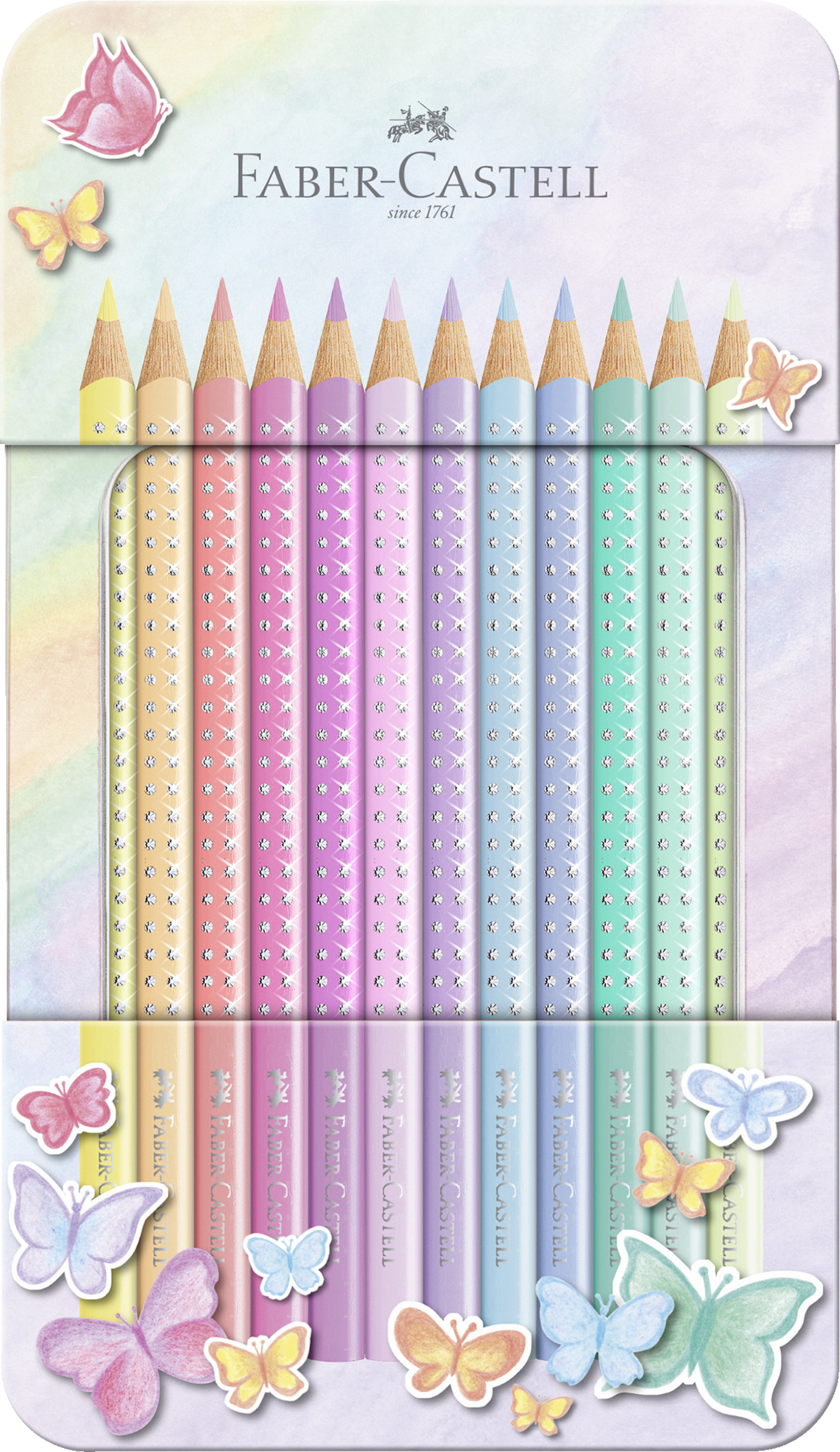 Faber-Castell 12er Set Sparkle Pastell Buntstifte im Metalletui