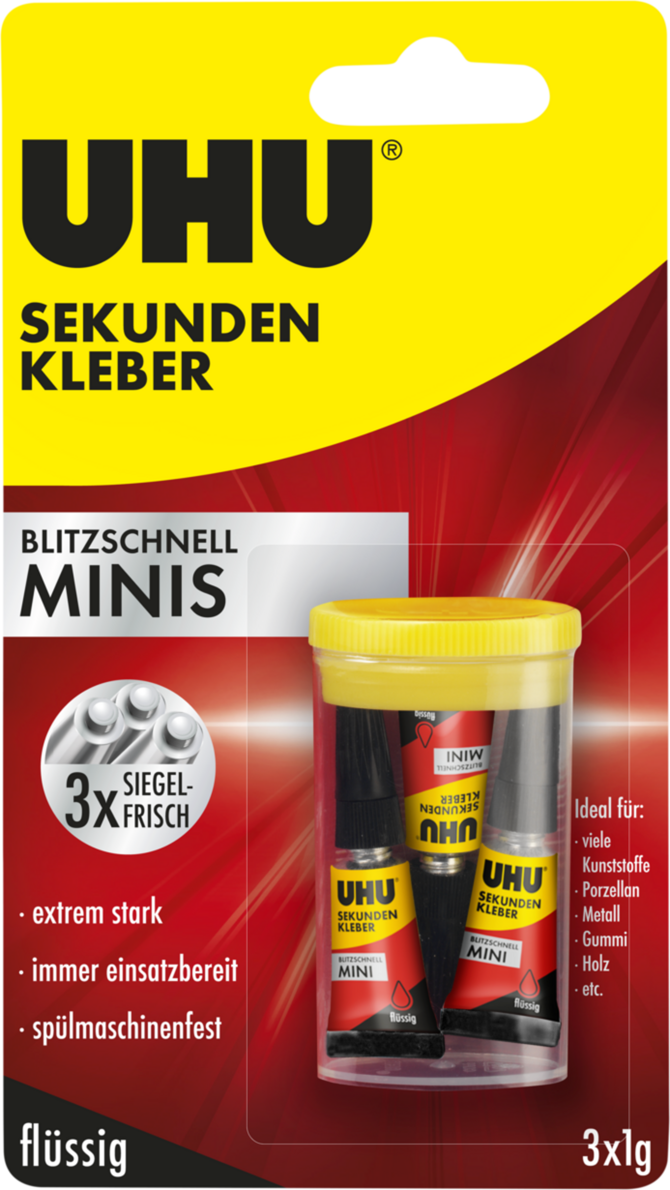UHU 3er Set Sekundenkleber Minis Flüssig
