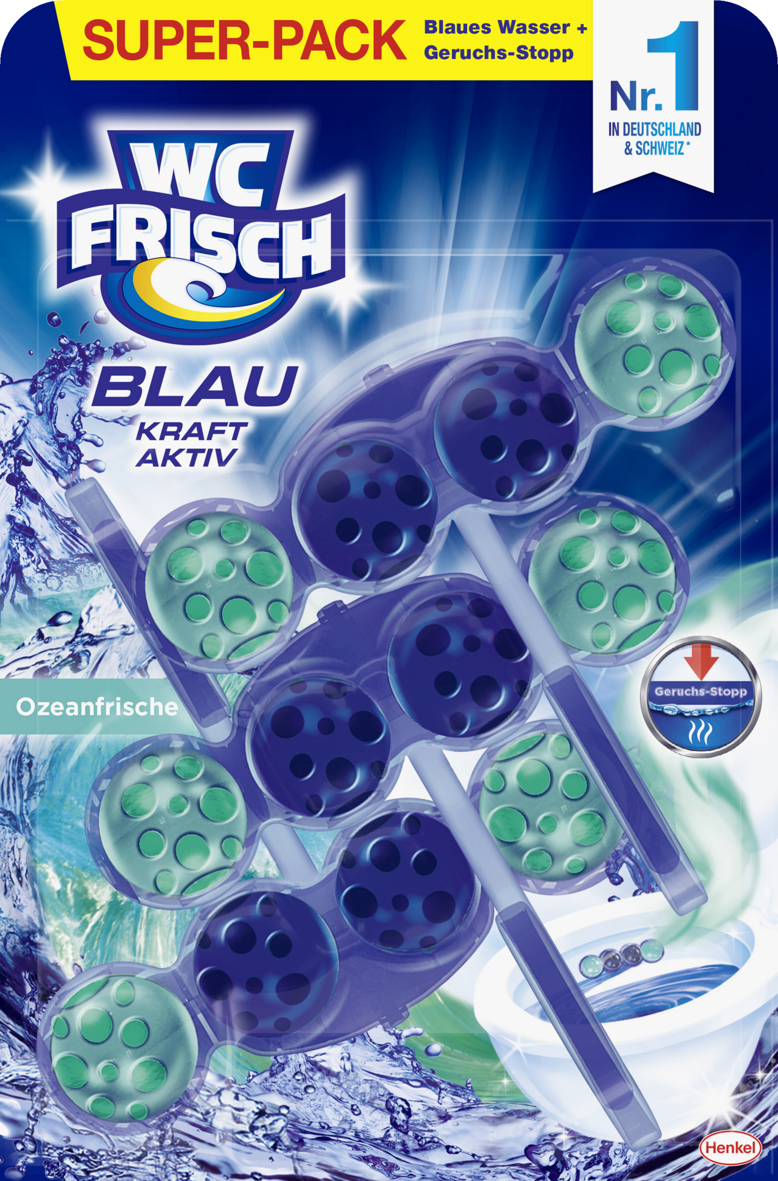 WC FRISCH WC Reiniger Blau Kraft-Aktiv Duftspüler Ozeanfrische Super-Pack