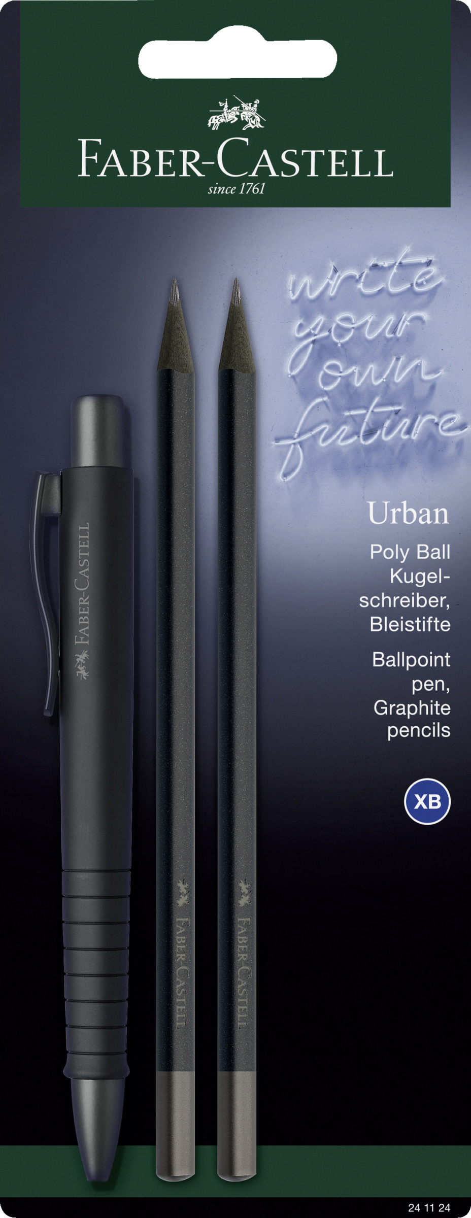 Faber-Castell Urban Poly Ball Kugelschreiber + 2x Bleistifte all black