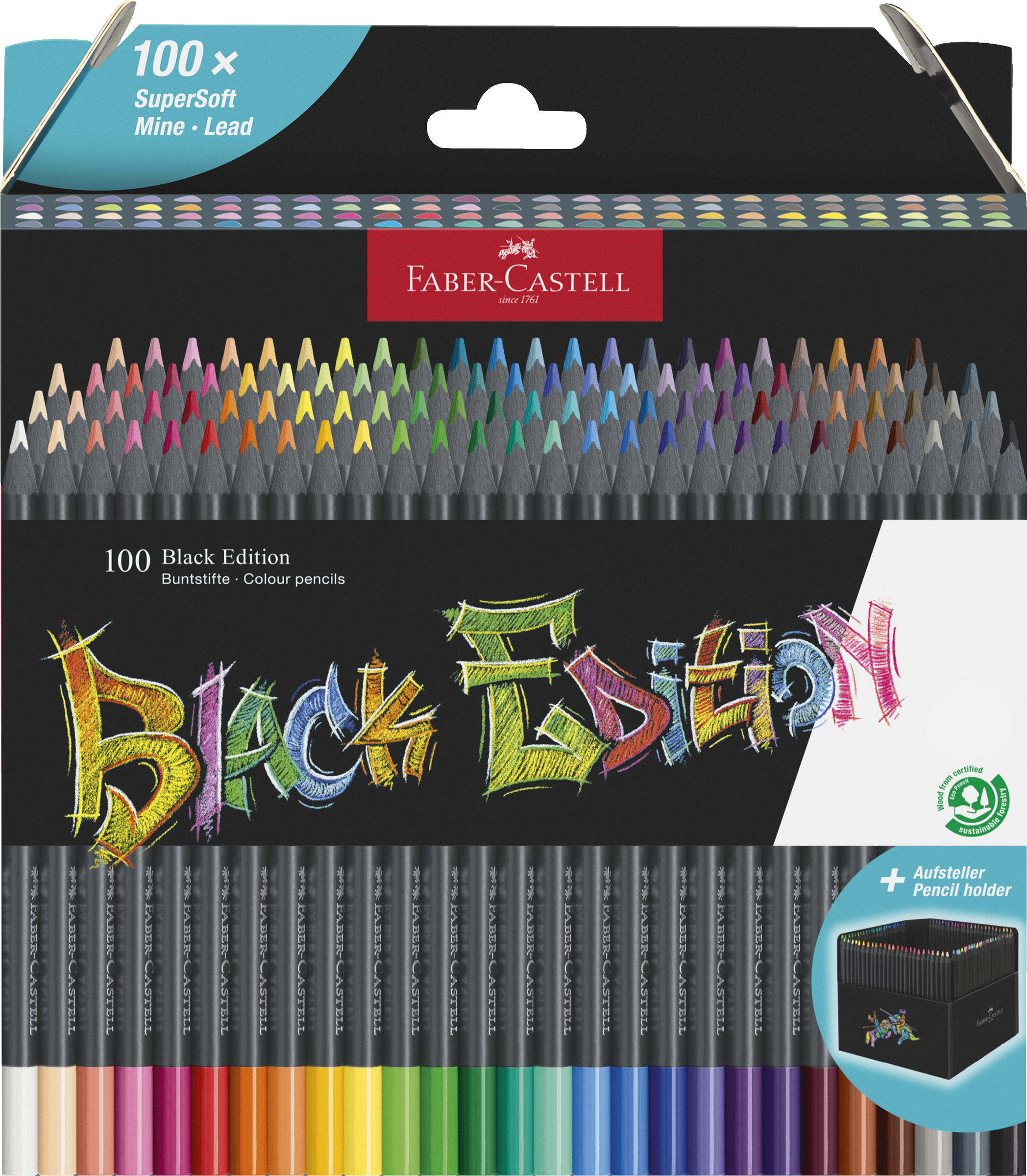 Faber-Castell 100er-Set Buntstifte Black Edition mit Aufsteller