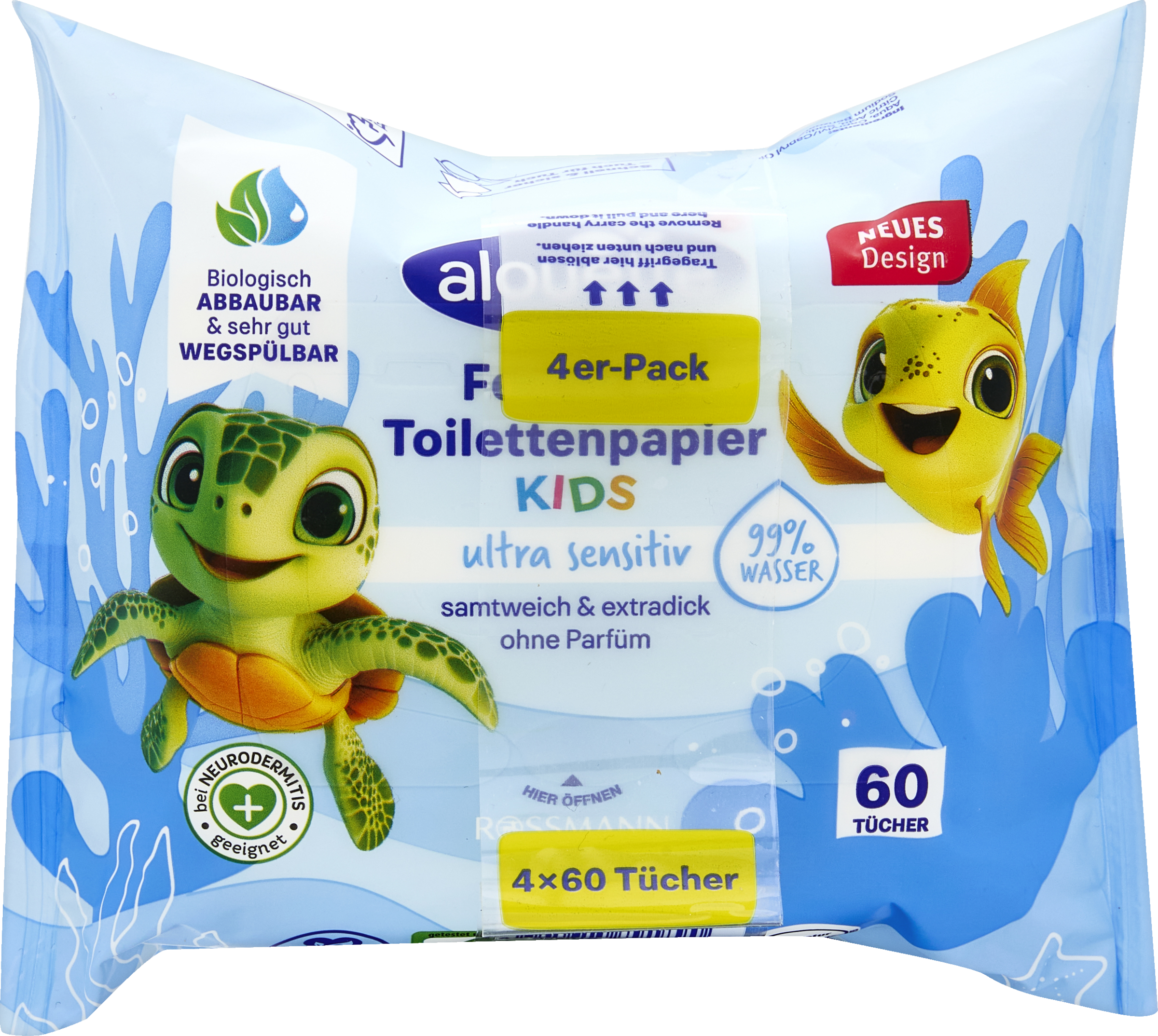 alouette 4er-Pack feuchte Toilettentücher Sensitiv Kids