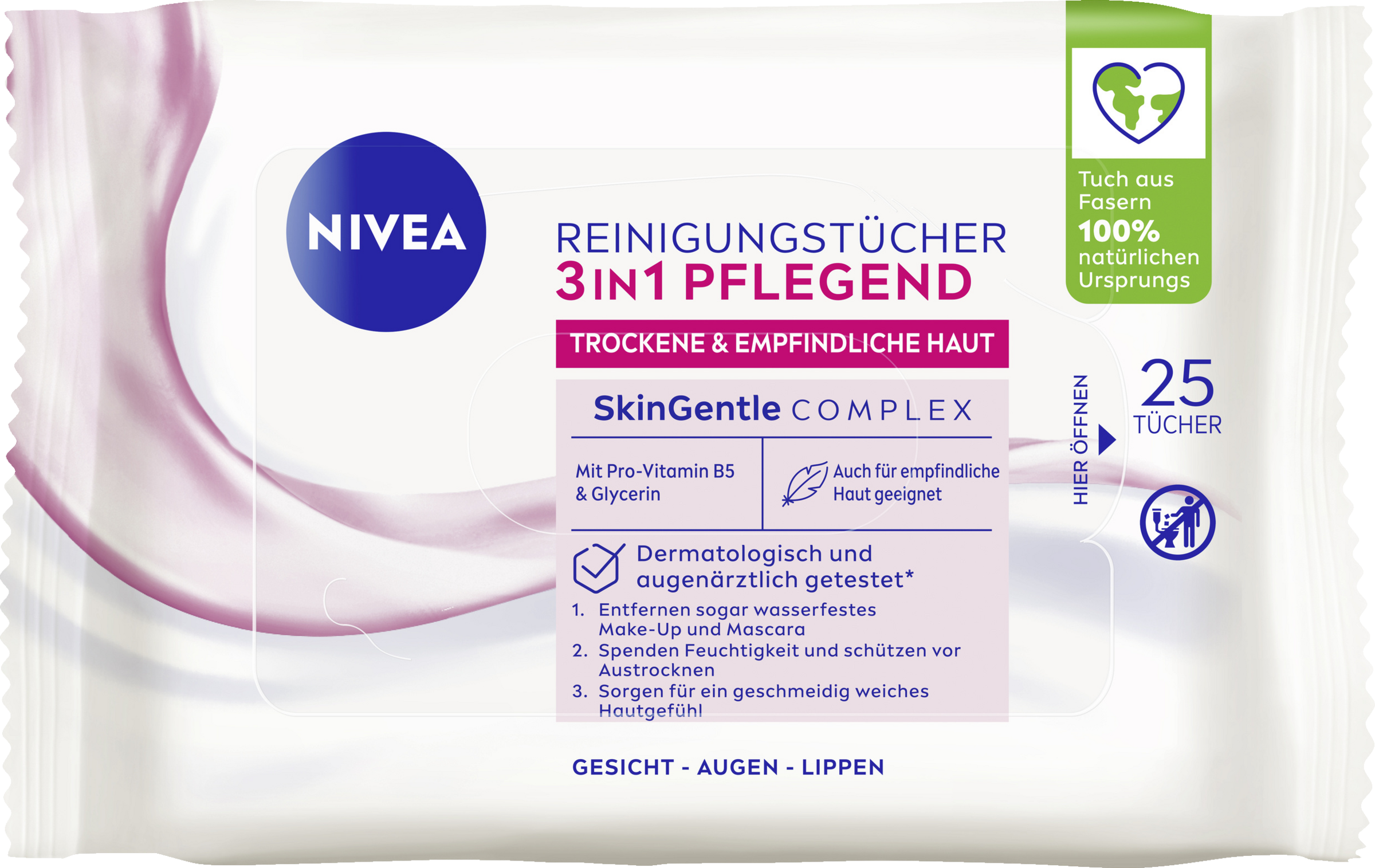 NIVEA 3in1 Pflegende Reinigungstücher Trockene Haut