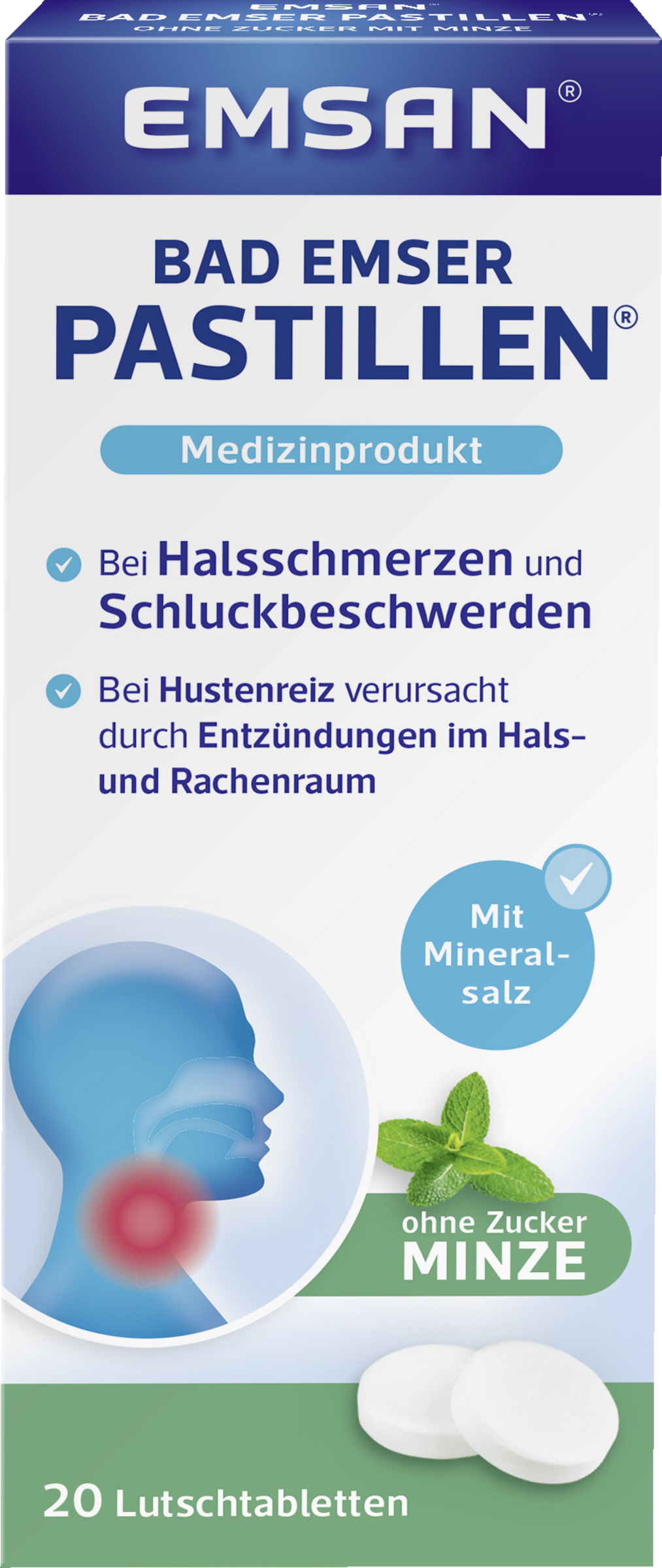 Emsan Bad Emser Pastillen ohne Zucker mit Minze