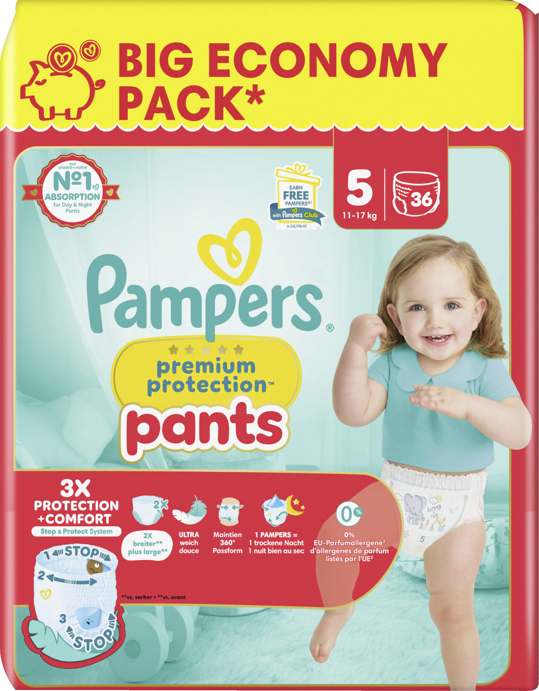 Pampers Premium Protection Pants Gr. 5 Junior (11-17 kg) Big Pack 36 Stück