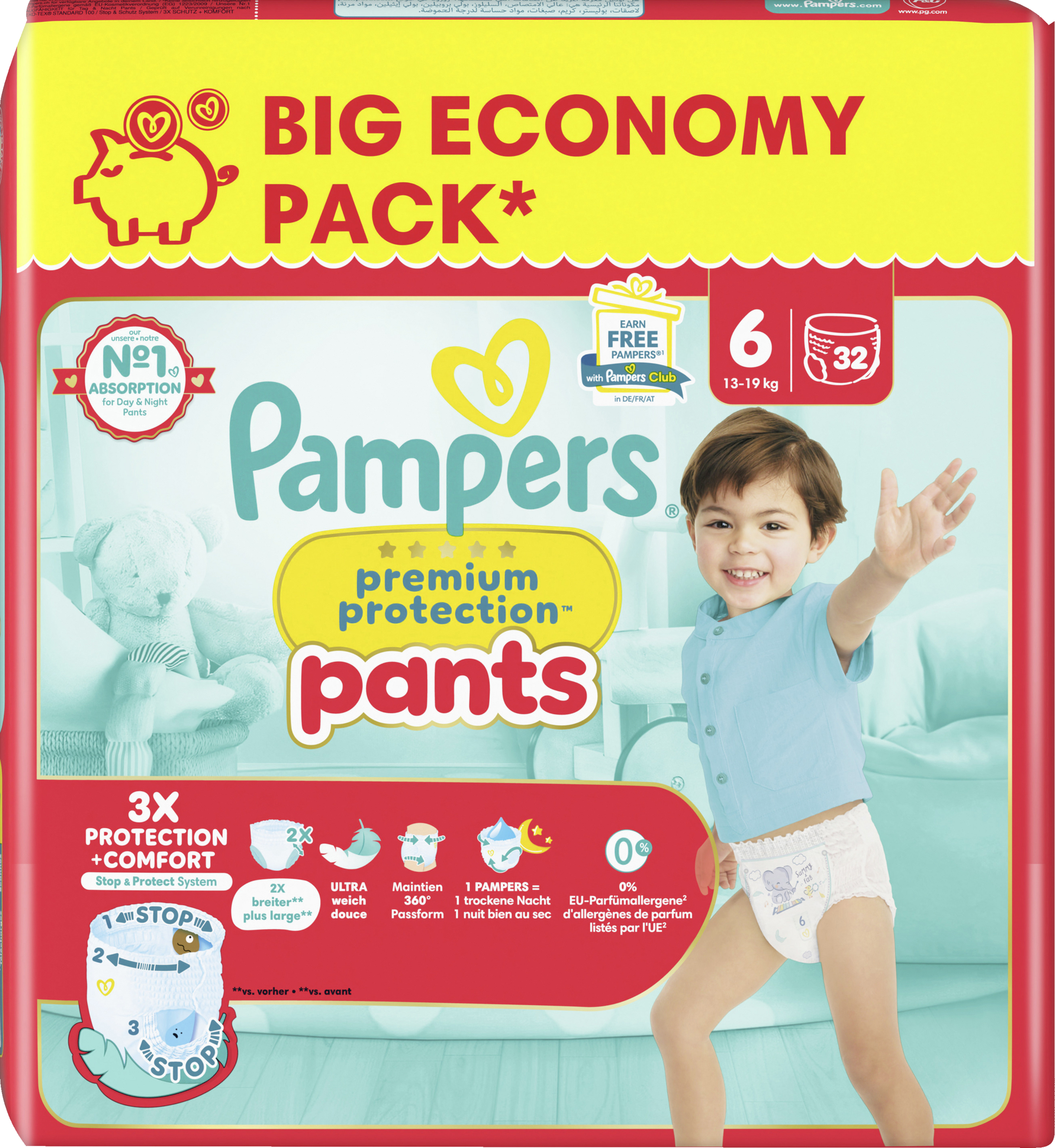 Pampers Premium Protection Pants Gr. 6 Extra Large (13-19 kg) Big Pack 32 Stück