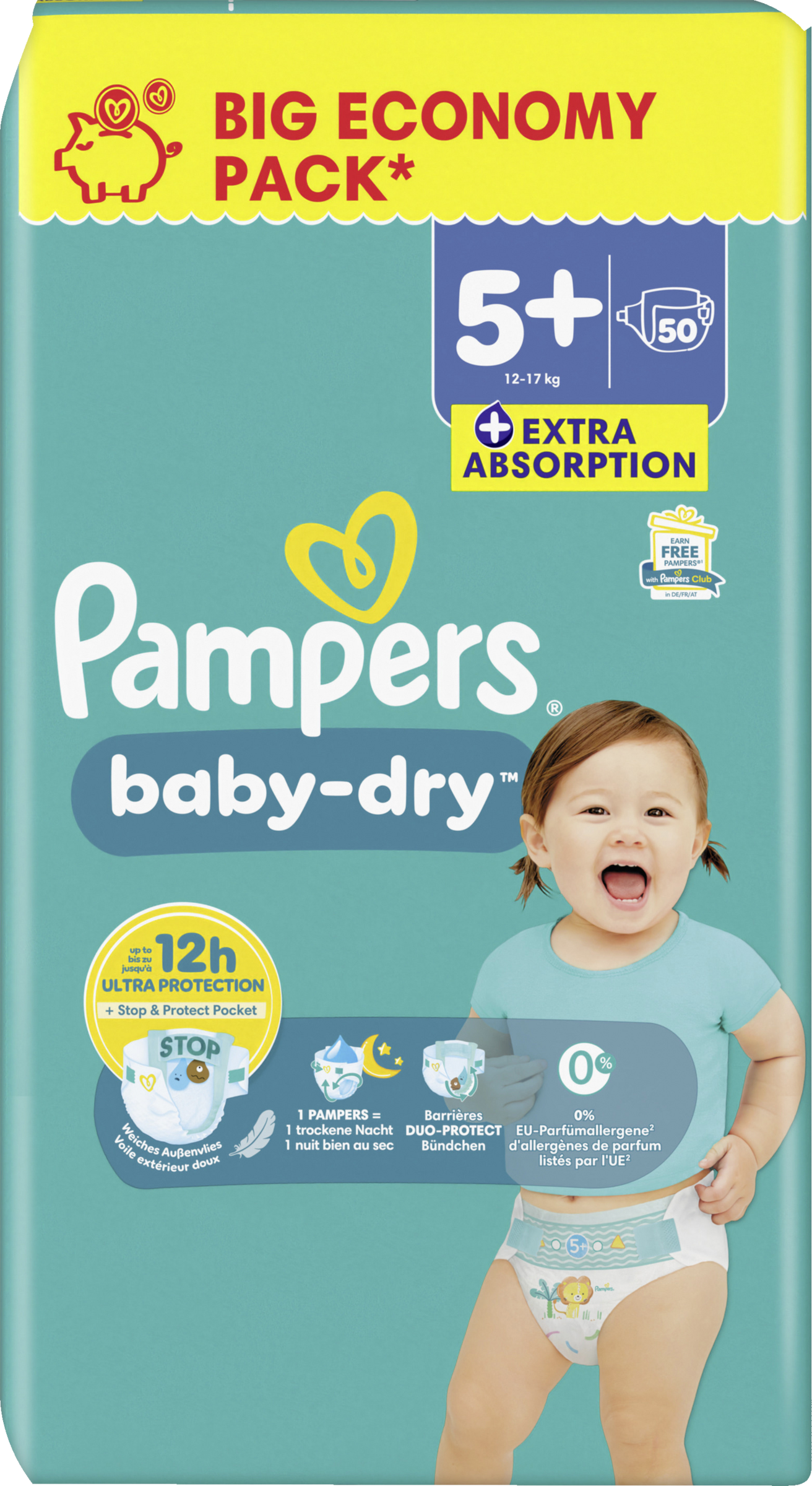 Pampers Baby Dry Windeln Gr. 5+ Junior Plus (12-17 kg) Big Pack 50 Stück